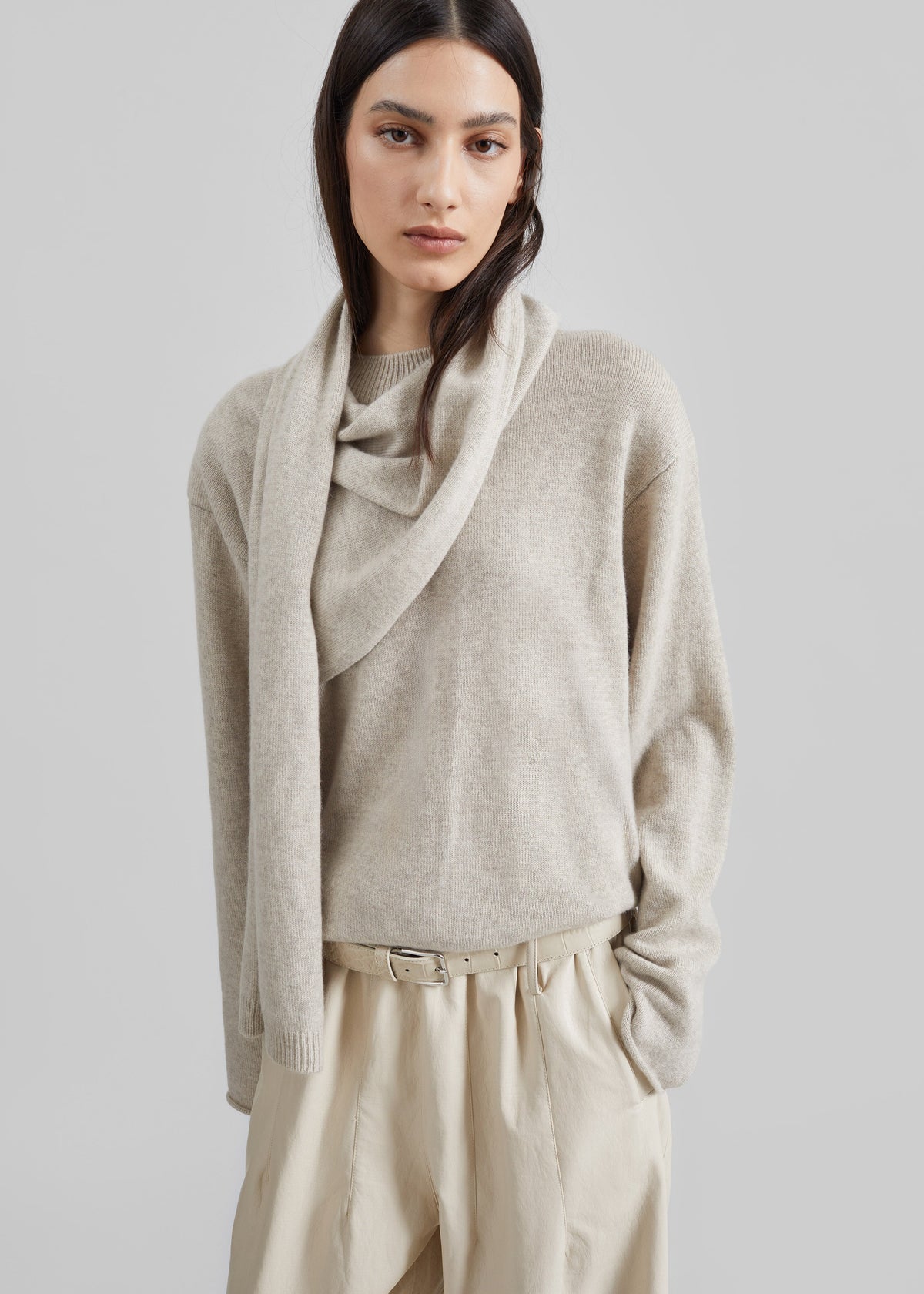 Loulou de Saison Frances Cashmere Scarf Sweater - Beige Melange