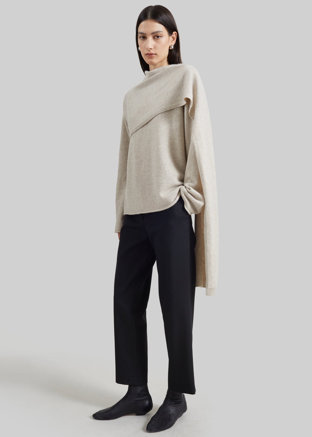 Loulou de Saison Frances Cashmere Scarf Sweater - Beige Melange