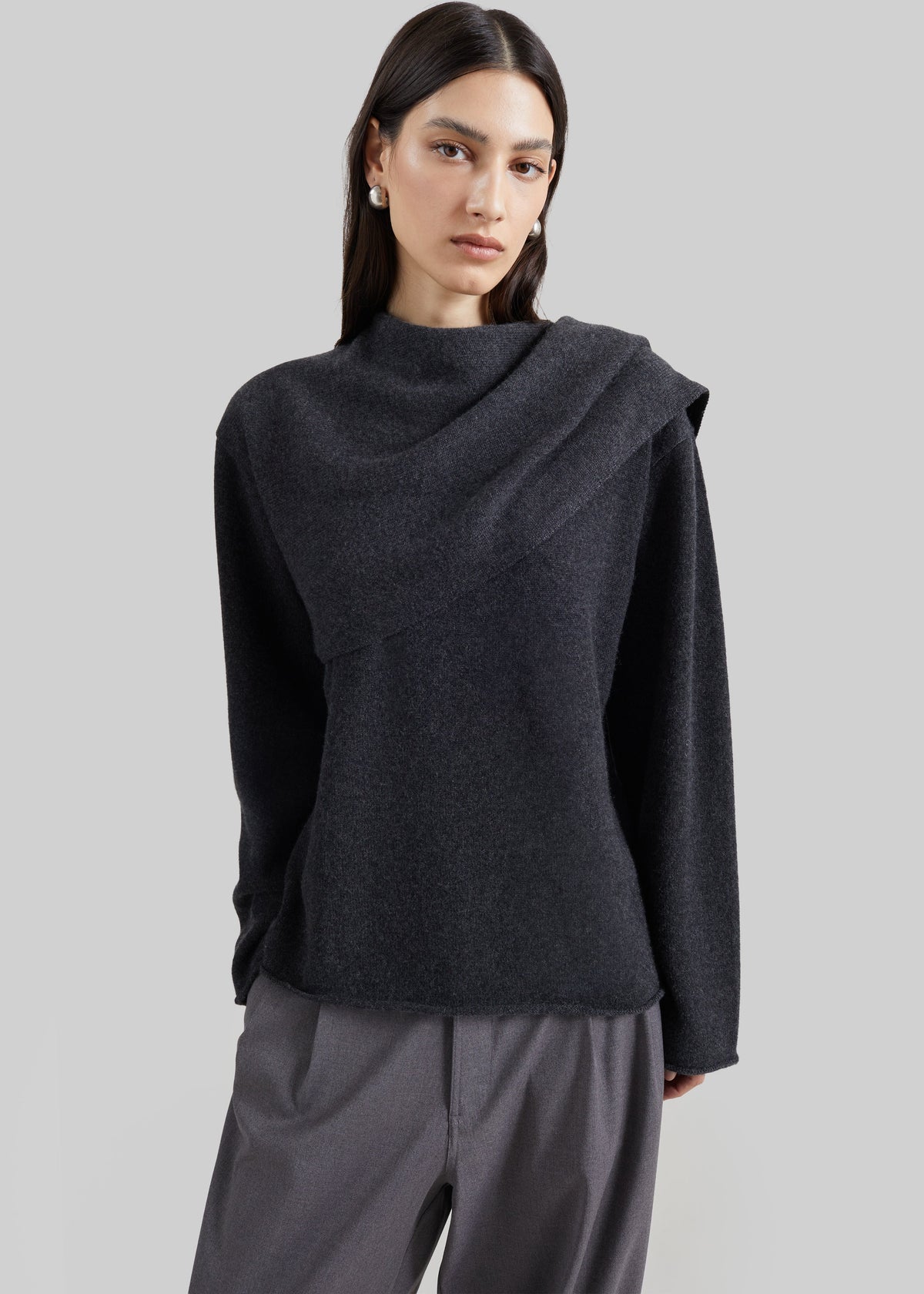 Loulou de Saison maglione Frances in cashmere con sciarpa - Antracite