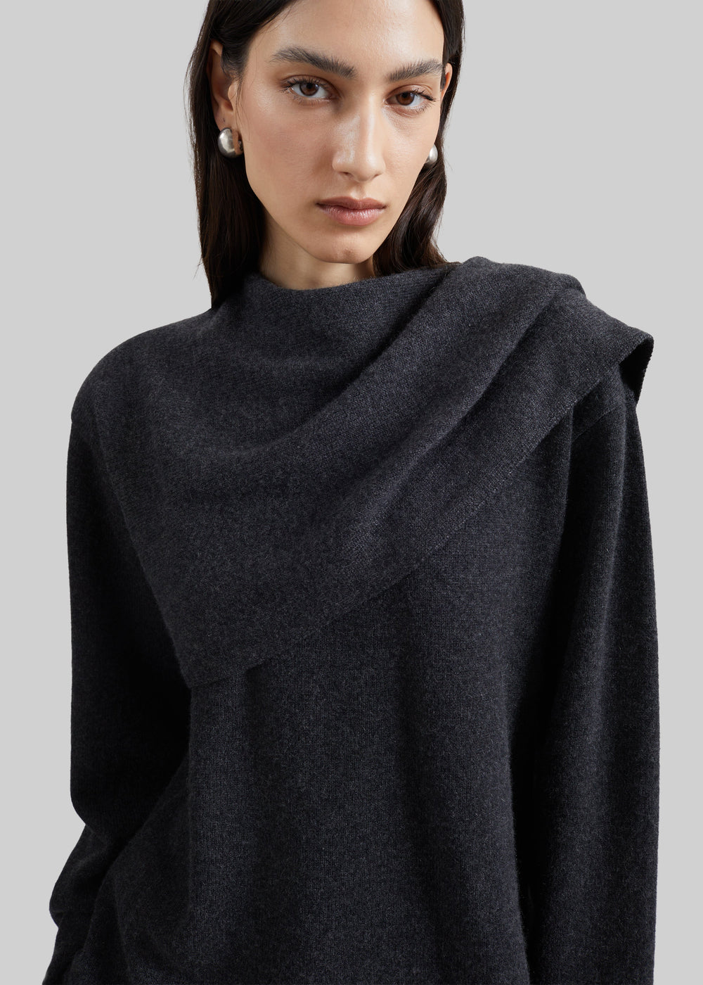 Loulou de Saison Frances Cashmere Scarf Sweater - Charcoal - 1