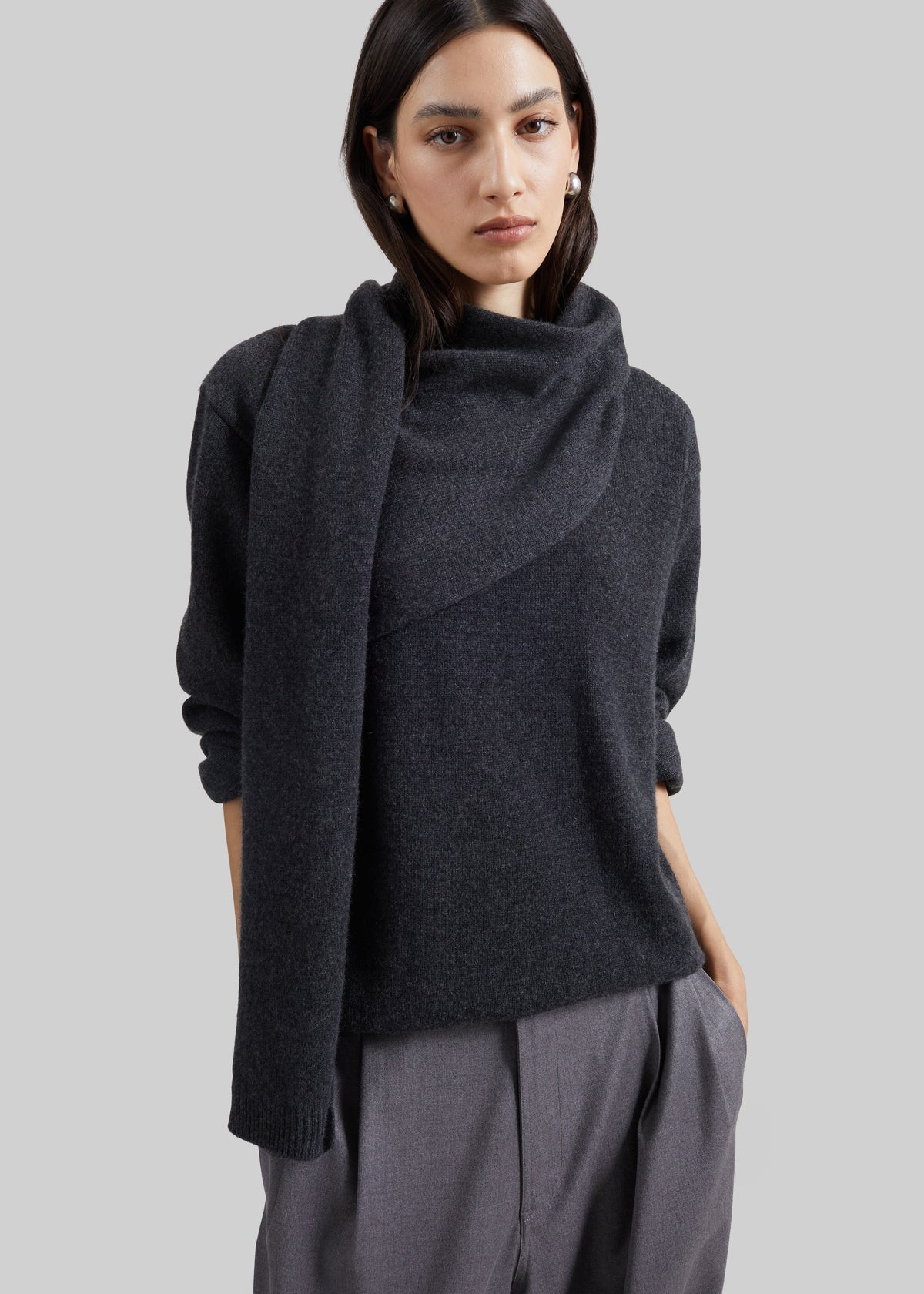 Loulou de Saison maglione Frances in cashmere con sciarpa - Antracite