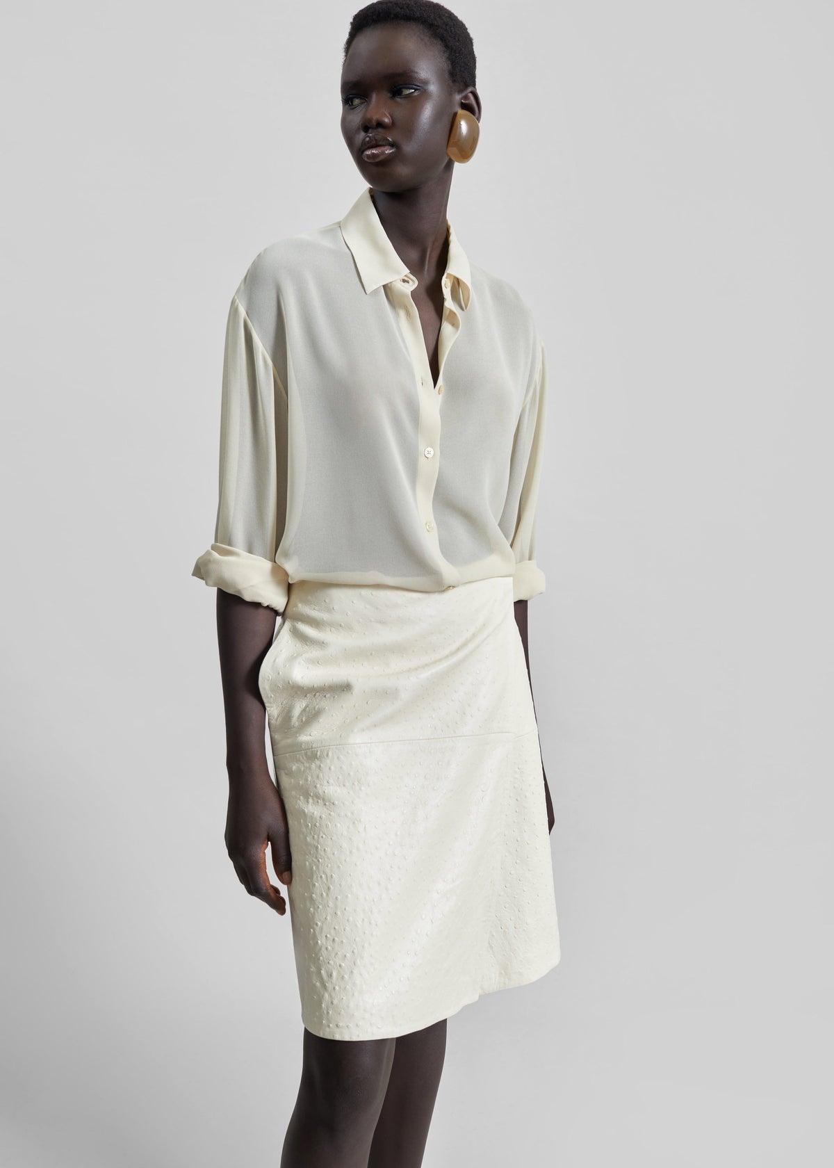 Loulou De Saison Gora Ostrich-Effect Leather Wrap Skirt  - Ivory - 6