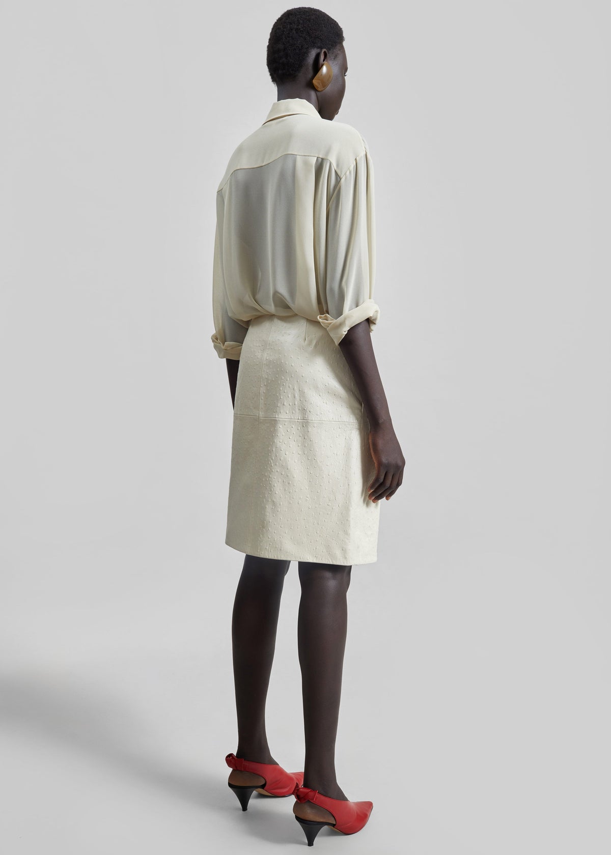 Loulou De Saison Gora Ostrich-Effect Leather Wrap Skirt  - Ivory - 8