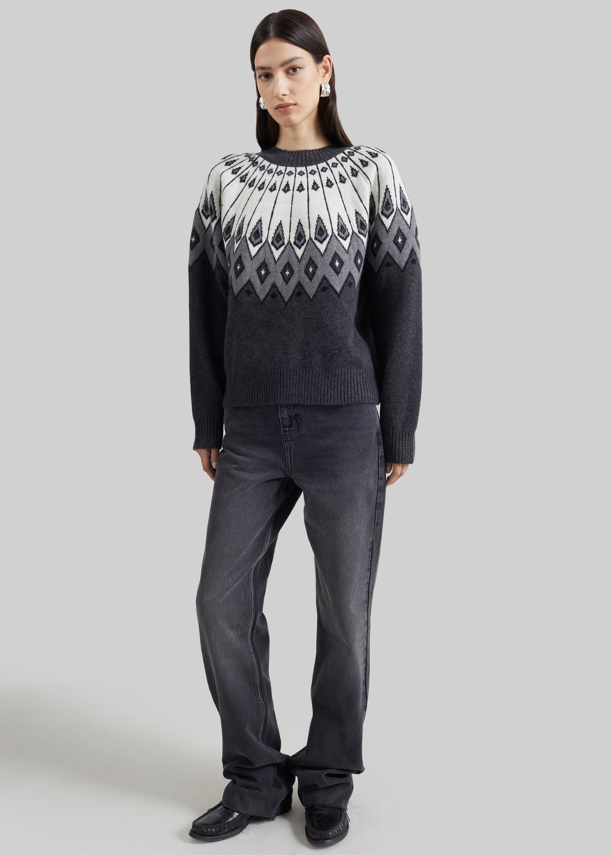 Loulou de Saison maglione Hans girocollo con maniche raglan - Grigio/avorio/nero