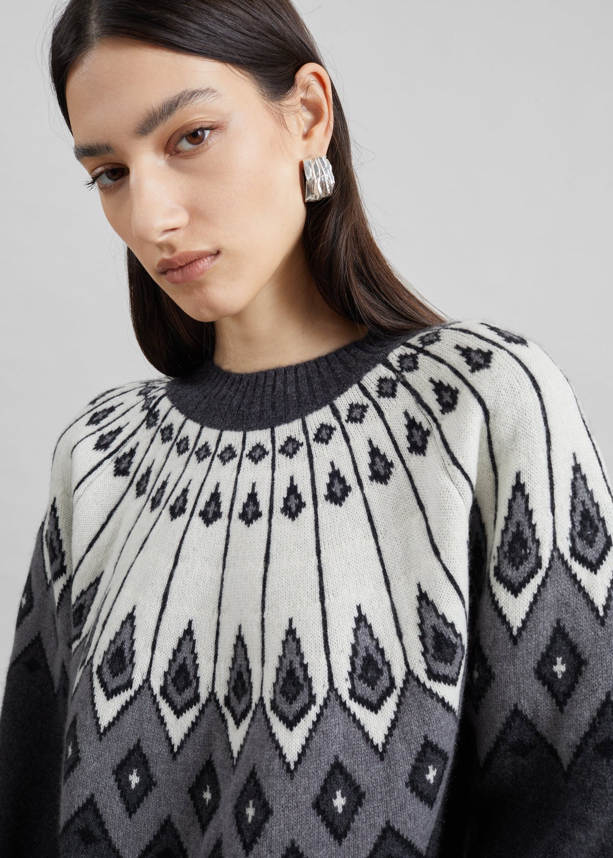 Loulou de Saison maglione Hans girocollo con maniche raglan - Grigio/avorio/nero