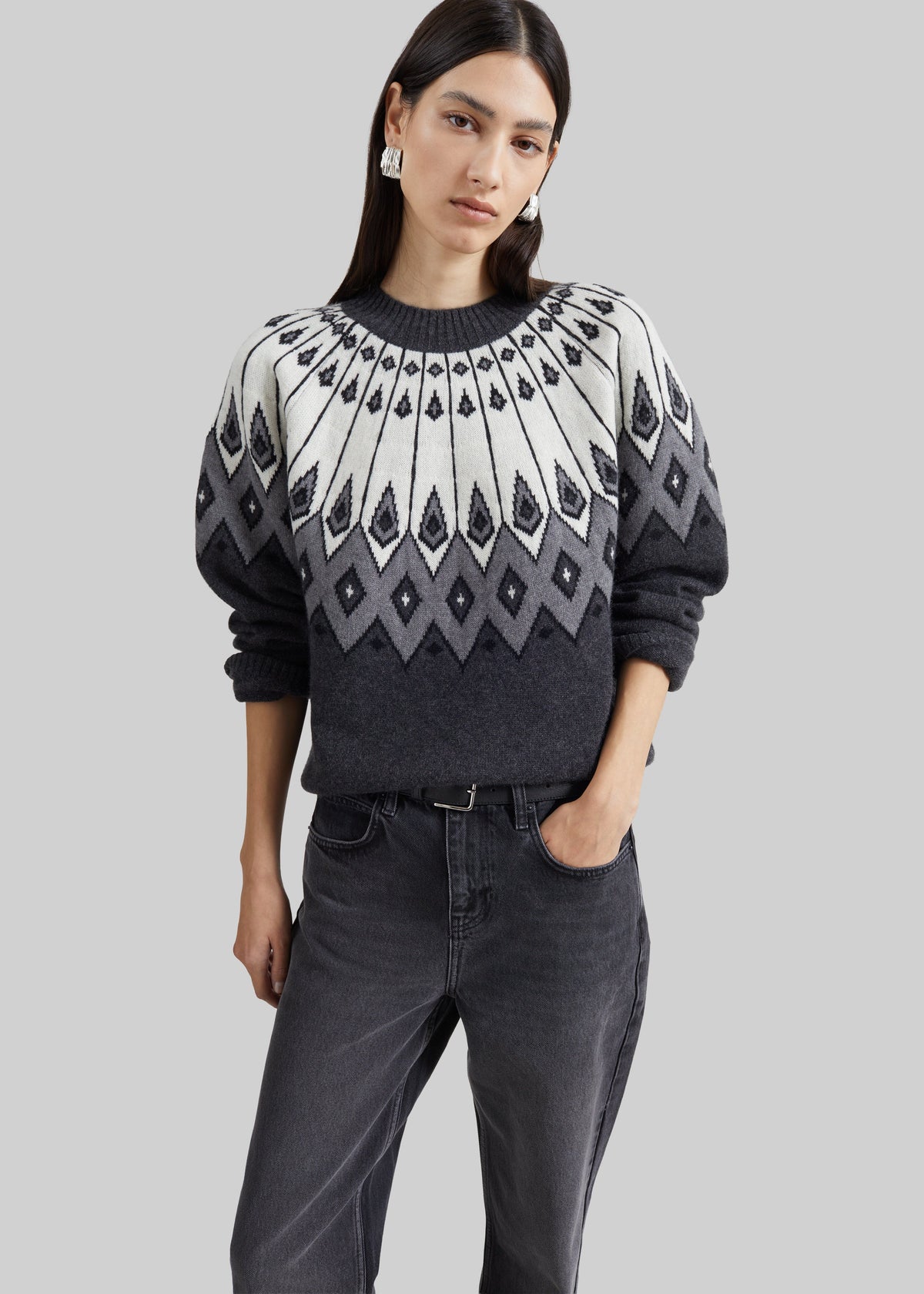 Loulou de Saison maglione Hans girocollo con maniche raglan - Grigio/avorio/nero