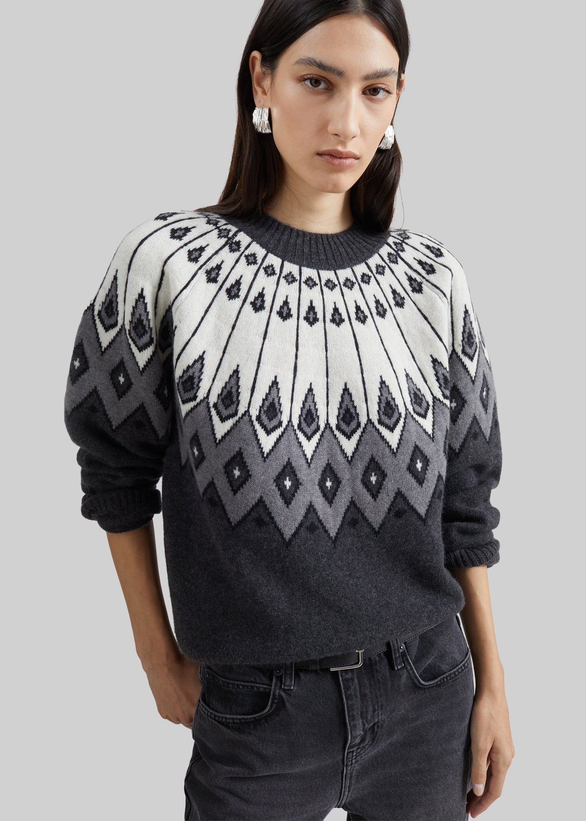 Loulou de Saison maglione Hans girocollo con maniche raglan - Grigio/avorio/nero