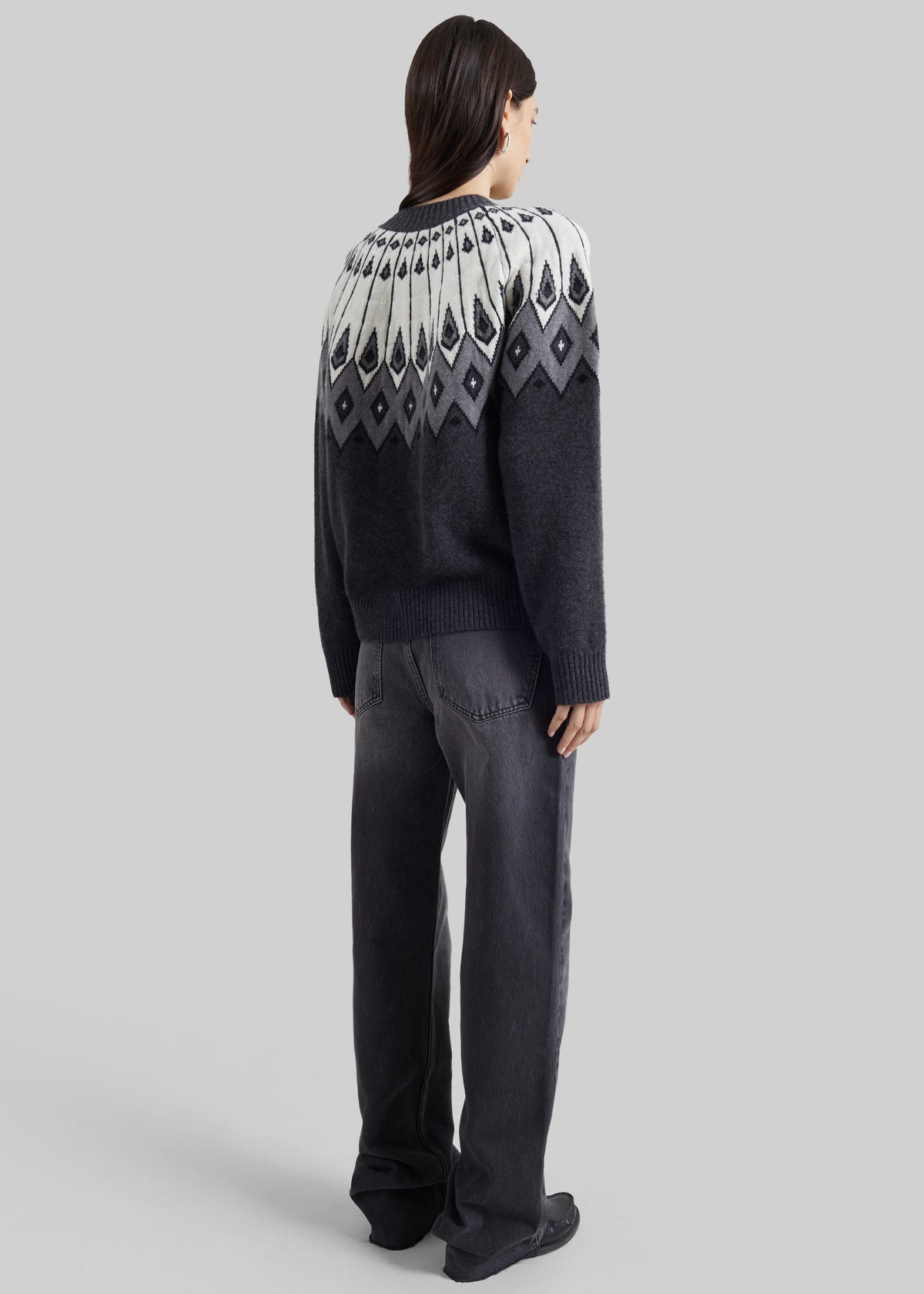 Loulou de Saison maglione Hans girocollo con maniche raglan - Grigio/avorio/nero
