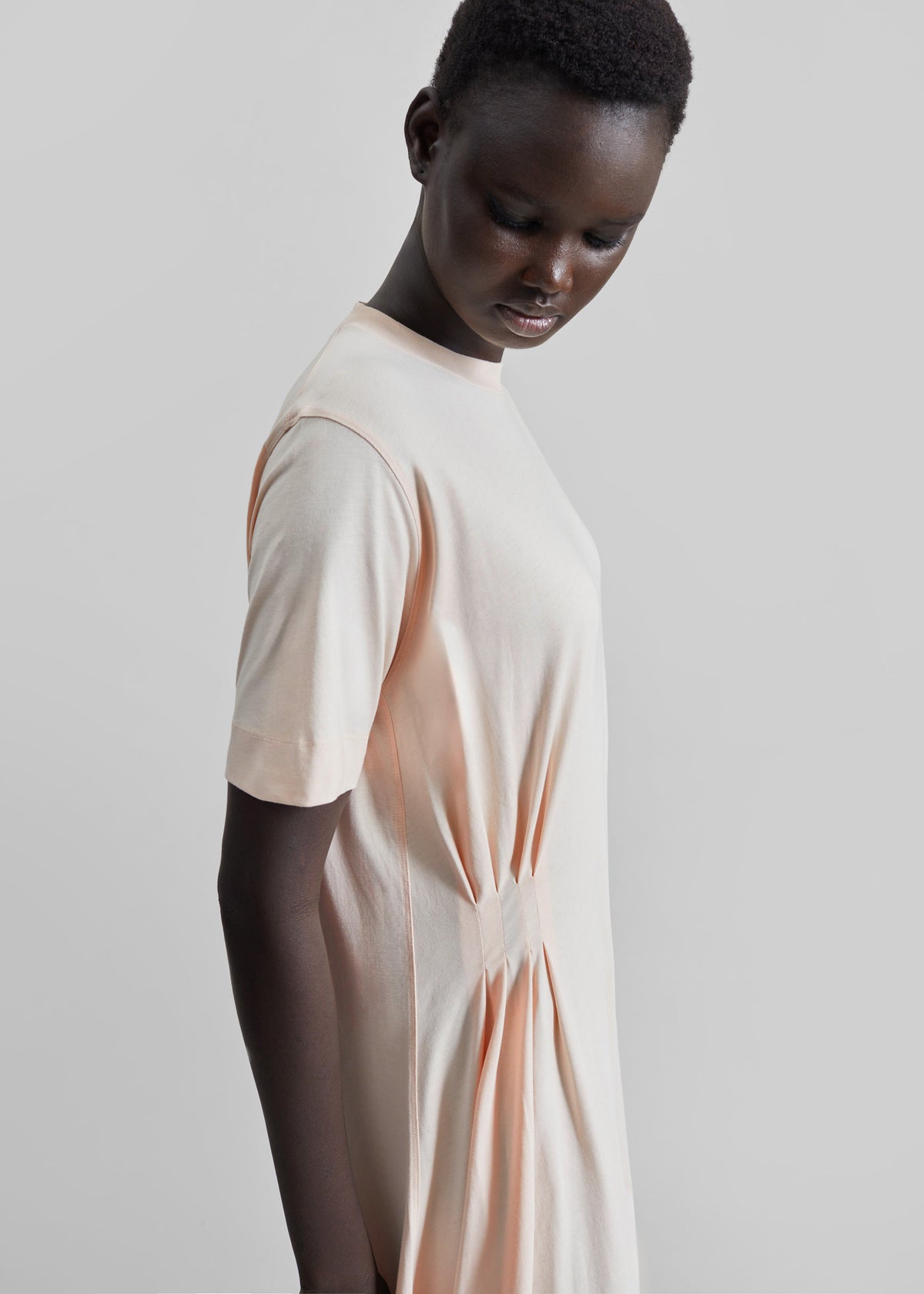 Loulou de Saison Igari Asymmetric T-Shirt Dress - Cream Rose - 2