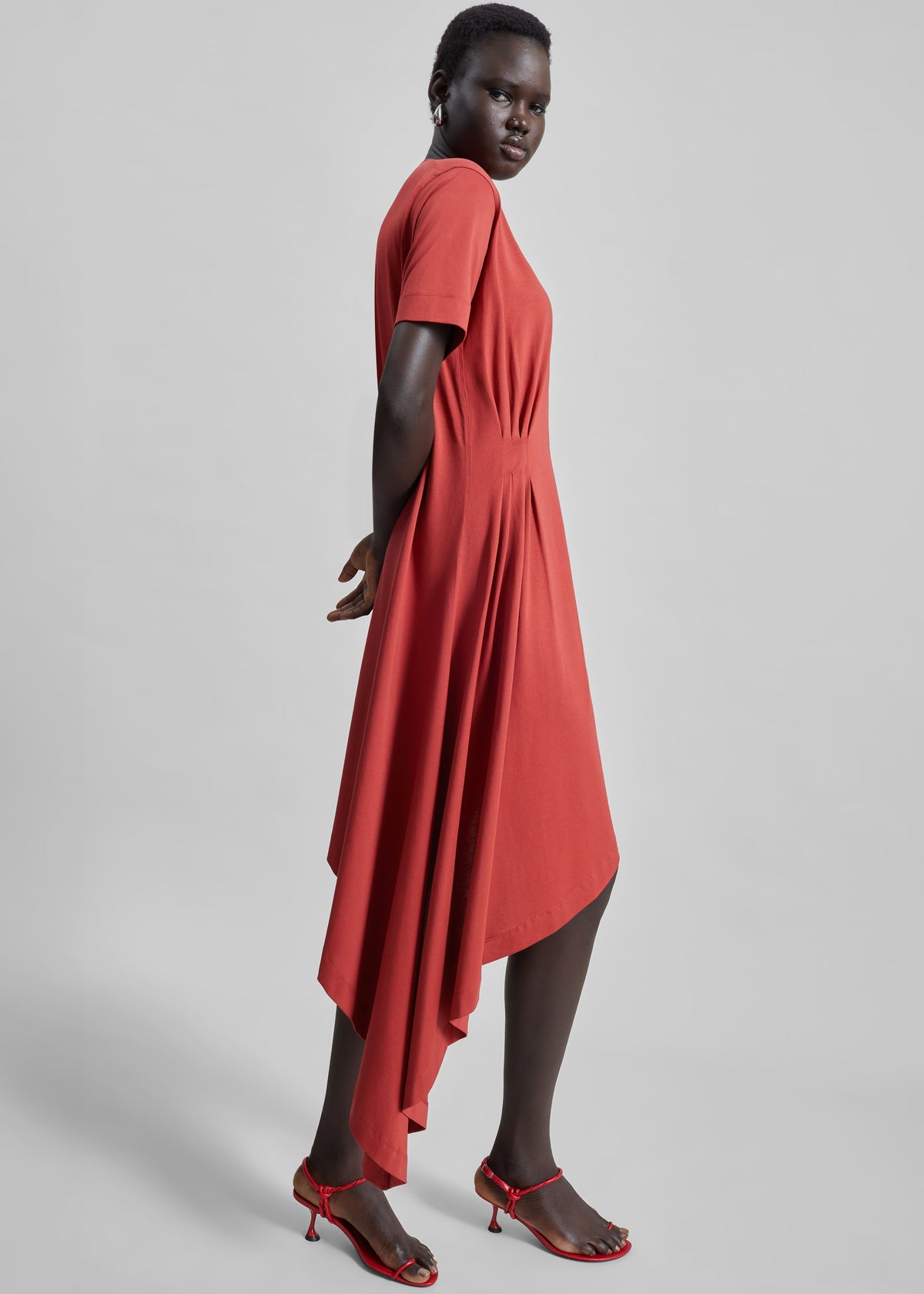 Loulou De Saison Igari Asymmetric T-Shirt Dress - Red - 1