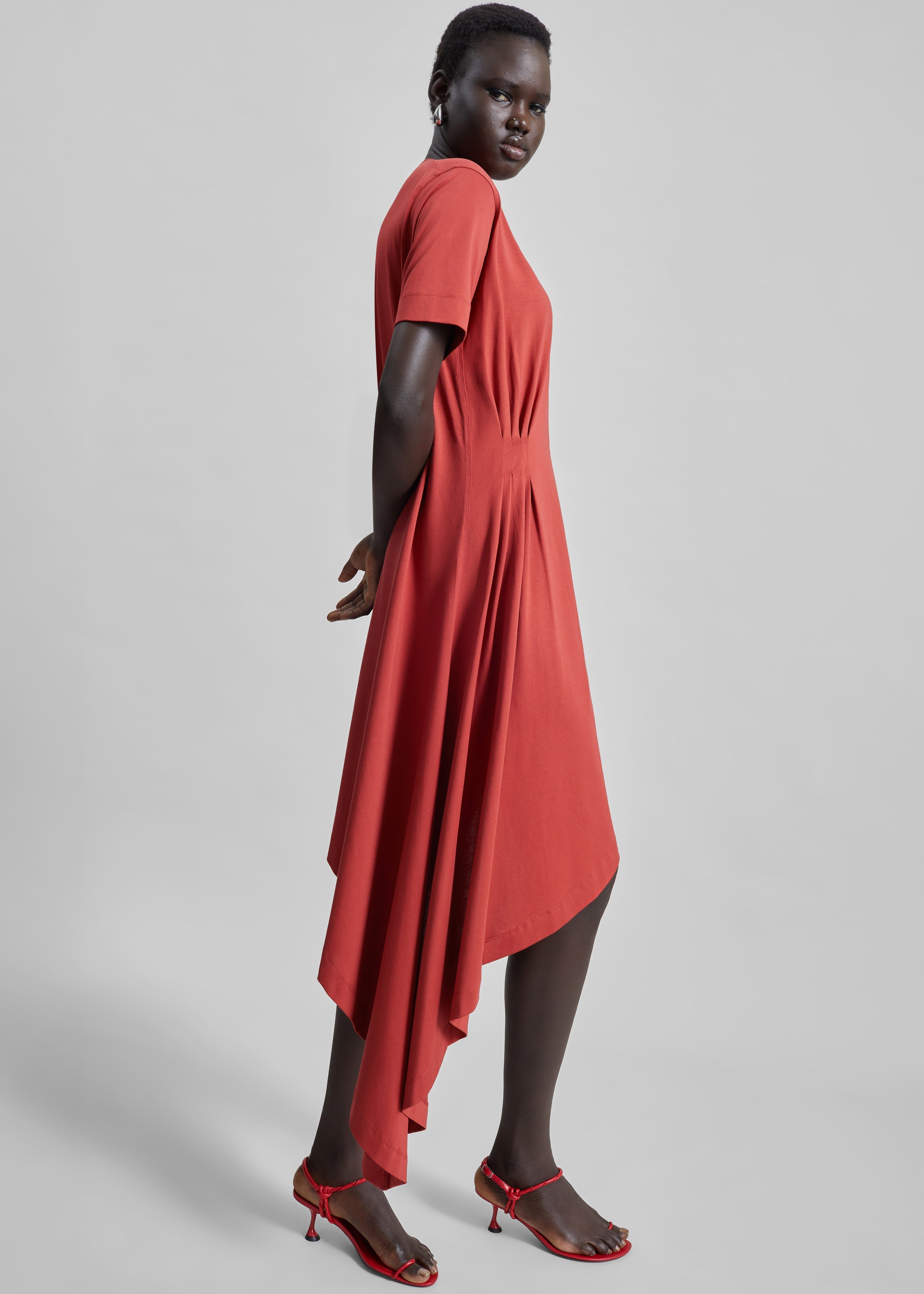 Loulou De Saison Igari Asymmetric T-Shirt Dress - Red - 1