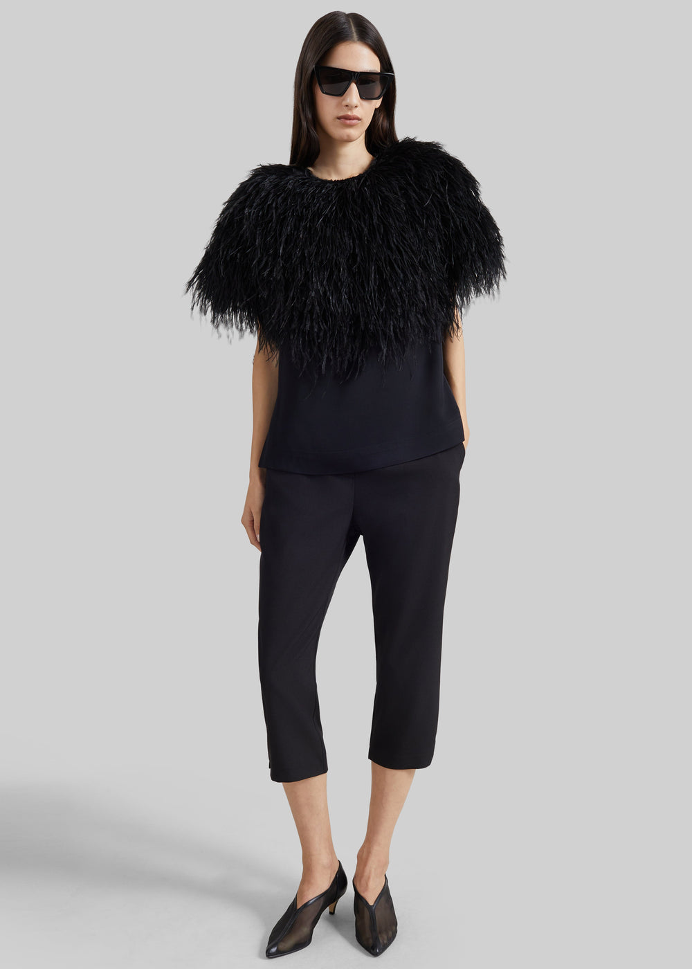 Loulou de Saison Iona Ostrich Feathers Top - Black - 1