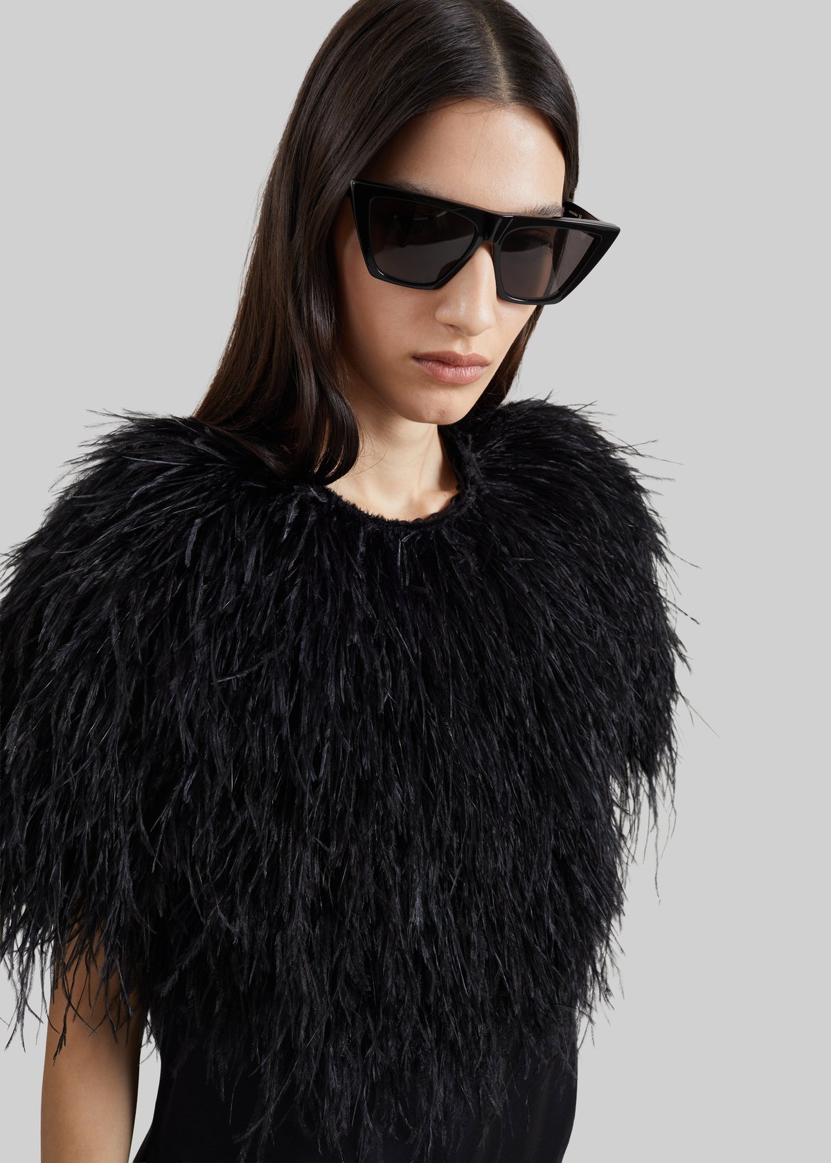 Loulou de Saison Iona Ostrich Feathers Top - Black