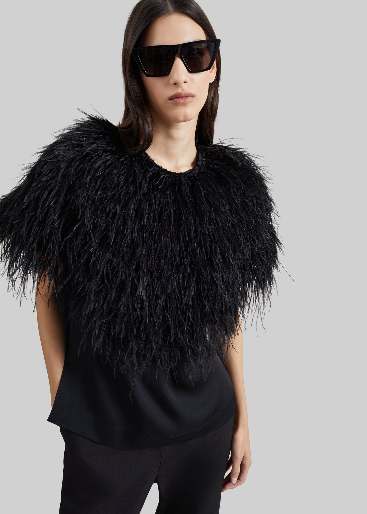 Loulou de Saison Iona Ostrich Feathers Top - Black