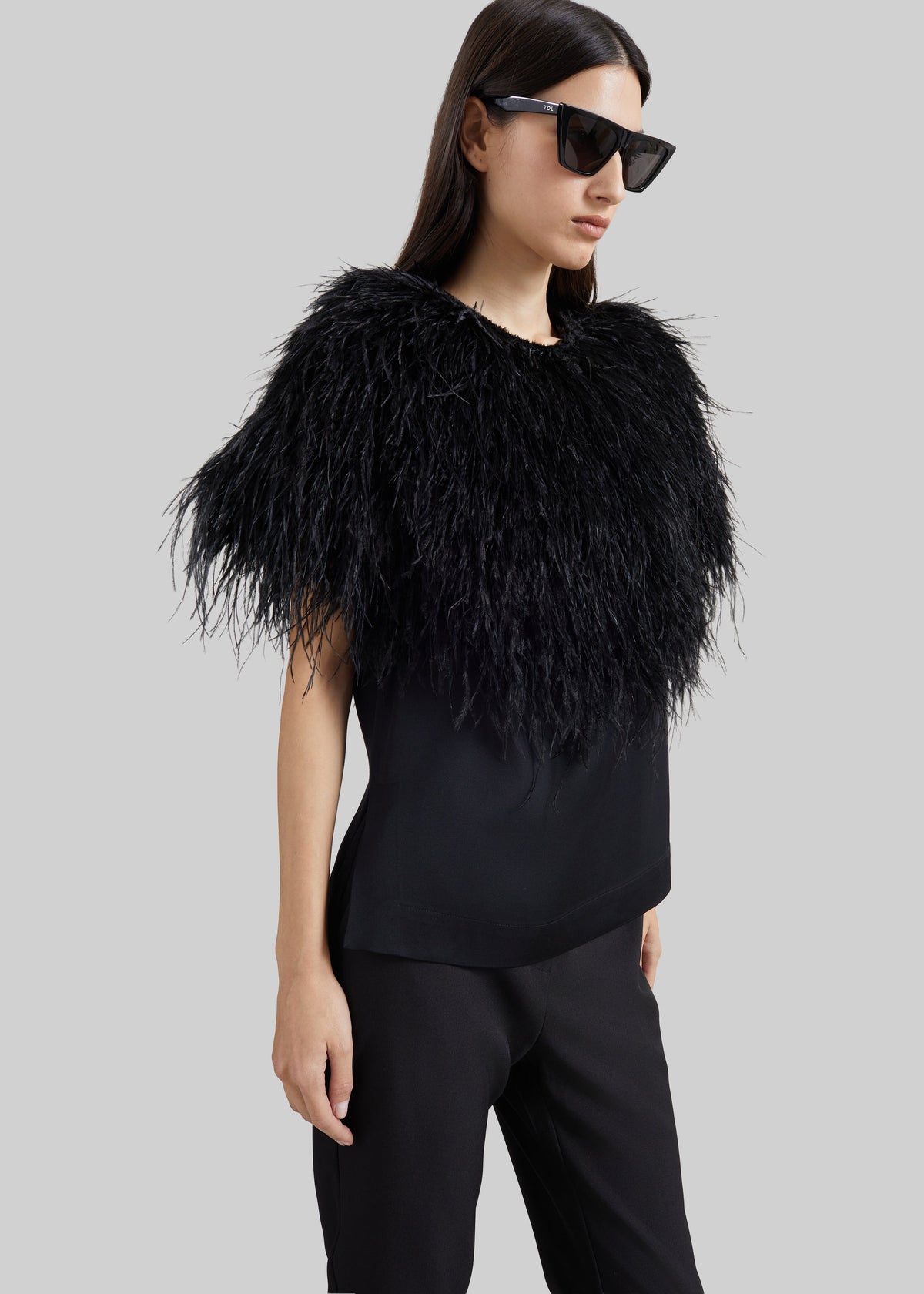 Loulou de Saison Iona Ostrich Feathers Top - Black