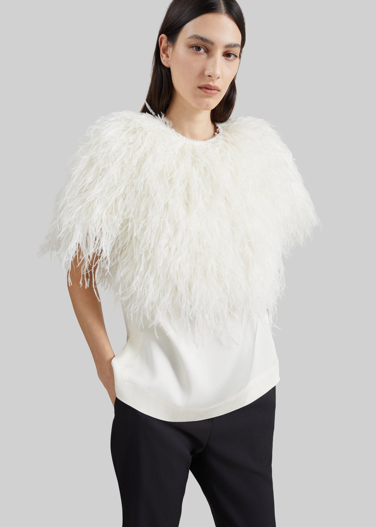 Loulou de Saison Iona Ostrich Feathers Top - Ivory