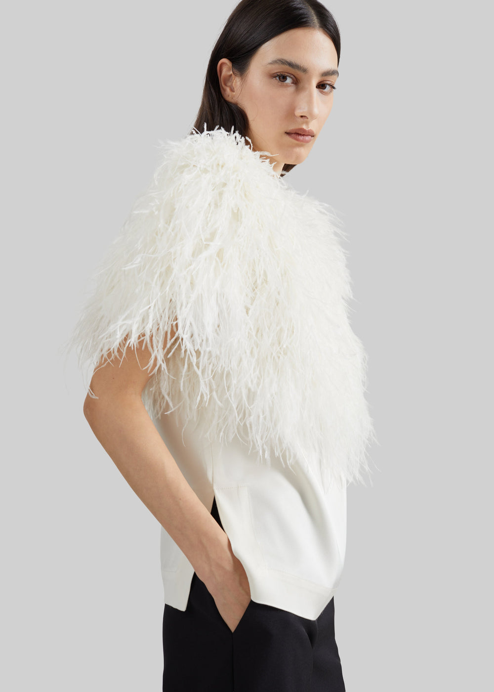 Loulou de Saison Iona Ostrich Feathers Top - Ivory - 1