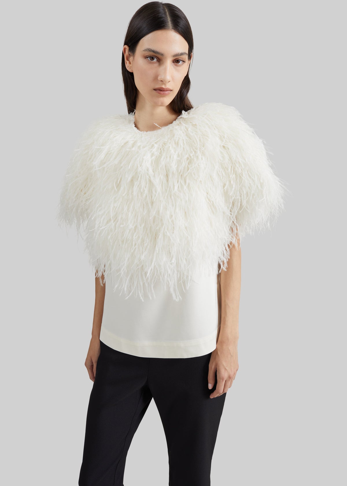 Loulou de Saison Iona Ostrich Feathers Top - Ivory