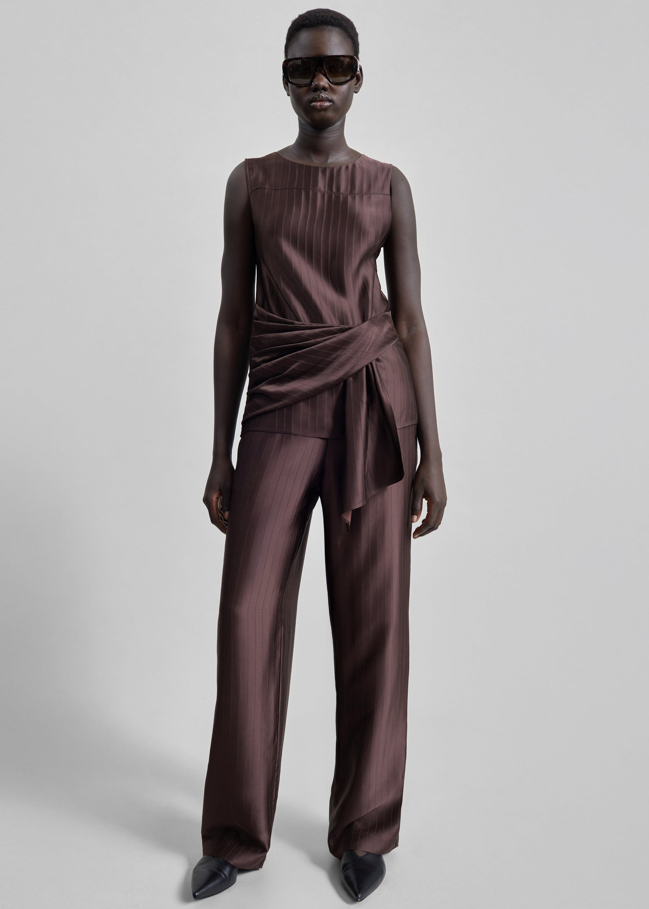 Shop the look image for Loulou de Saison Kadala Silk Blend Trousers - Dark Brown