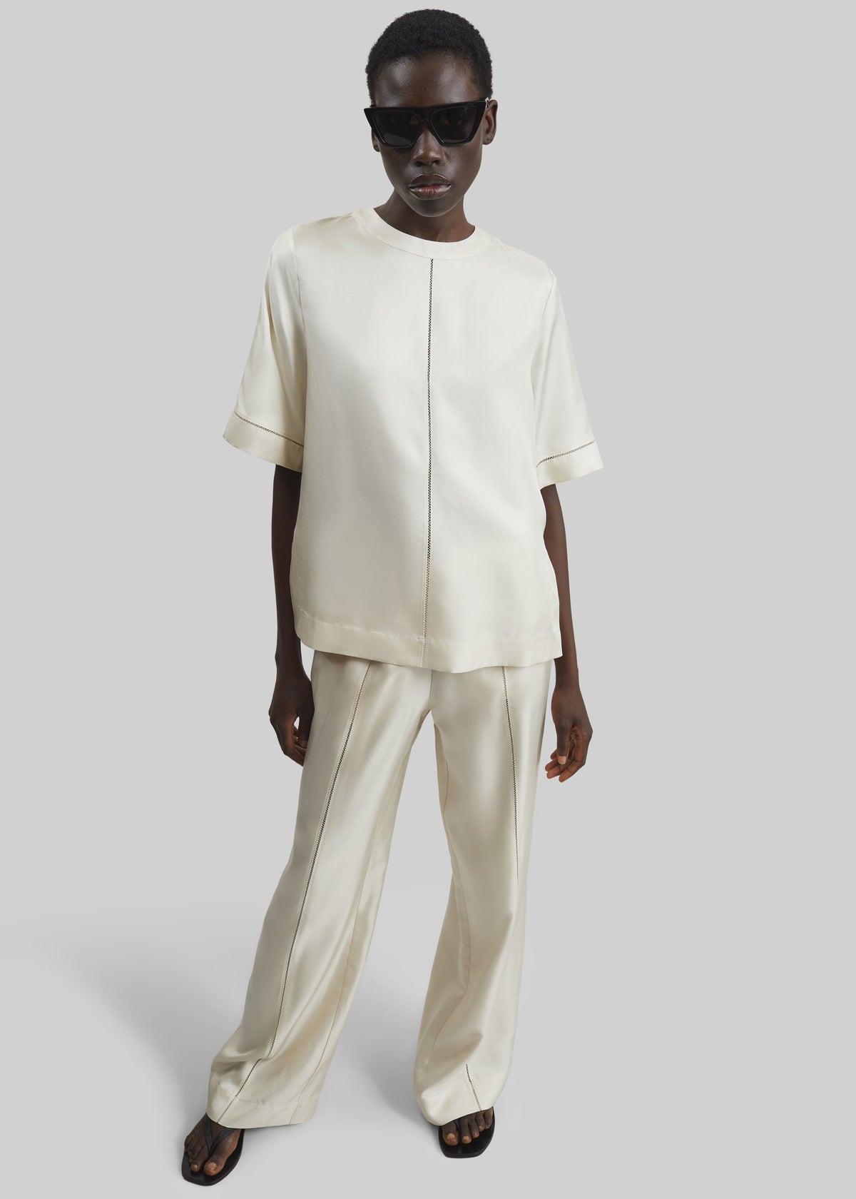 Loulou de Saison Lars Silk Twill Trousers - Ivory - 2