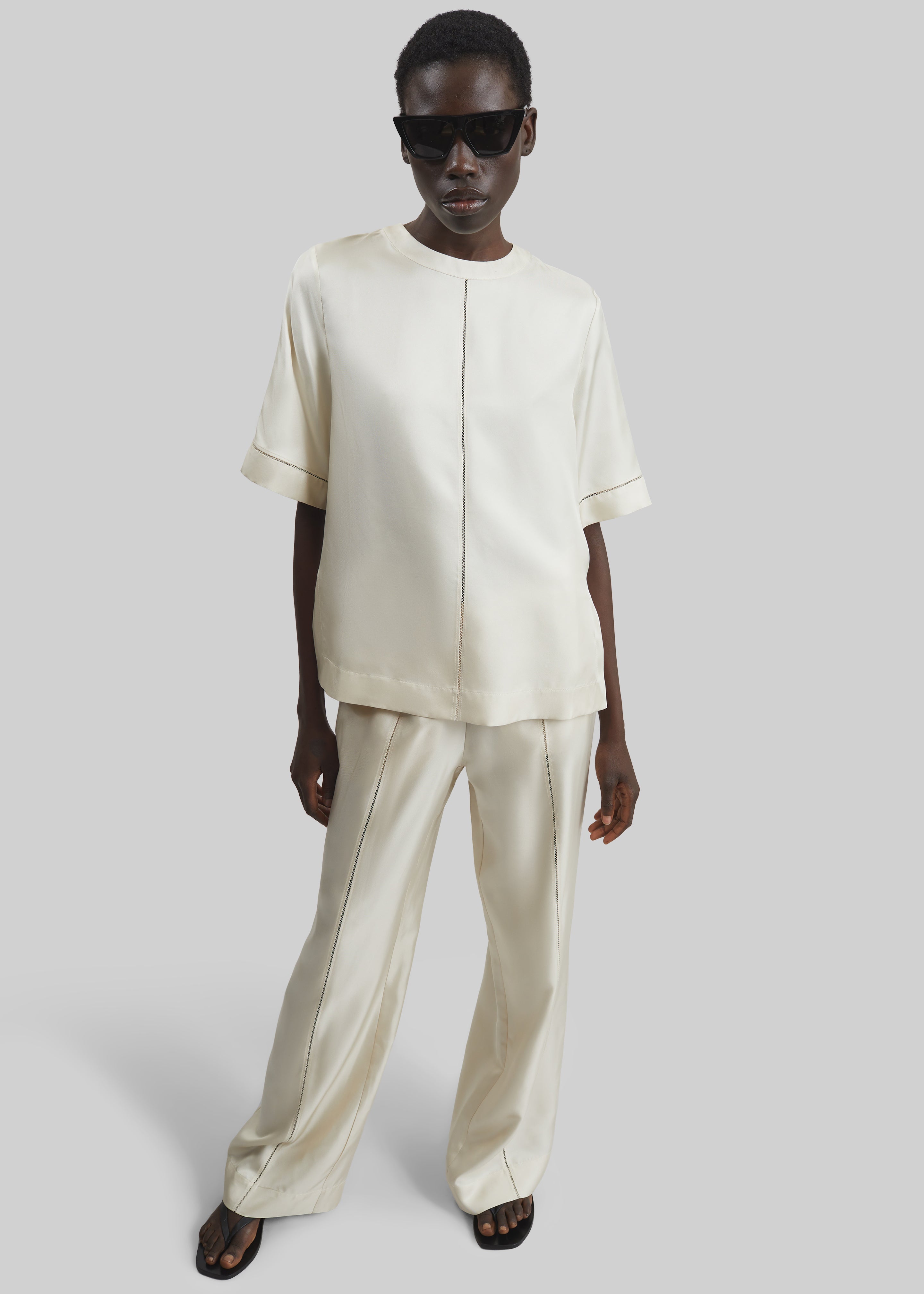 Loulou de Saison Lars Silk Twill Trousers - Ivory - 2