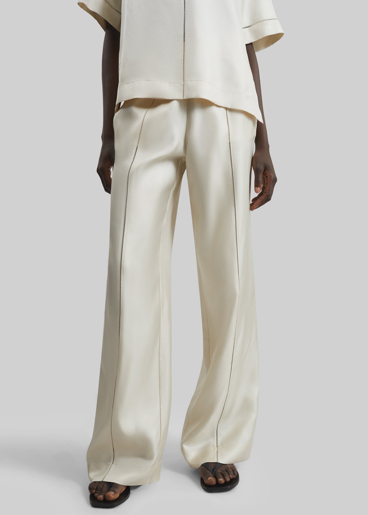 Loulou de Saison Lars Silk Twill Trousers - Ivory - 3