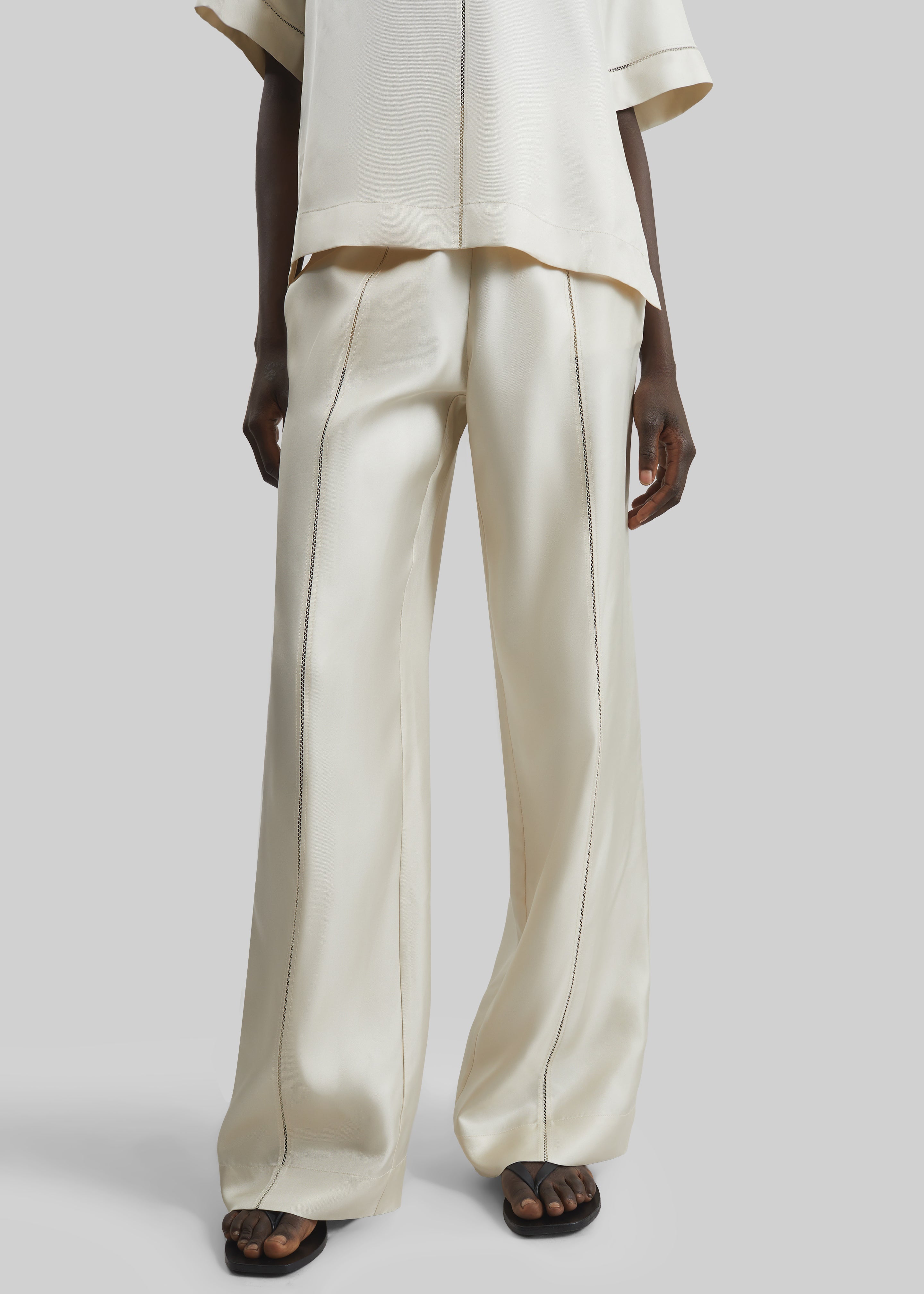 Loulou de Saison Lars Silk Twill Trousers - Ivory - 3
