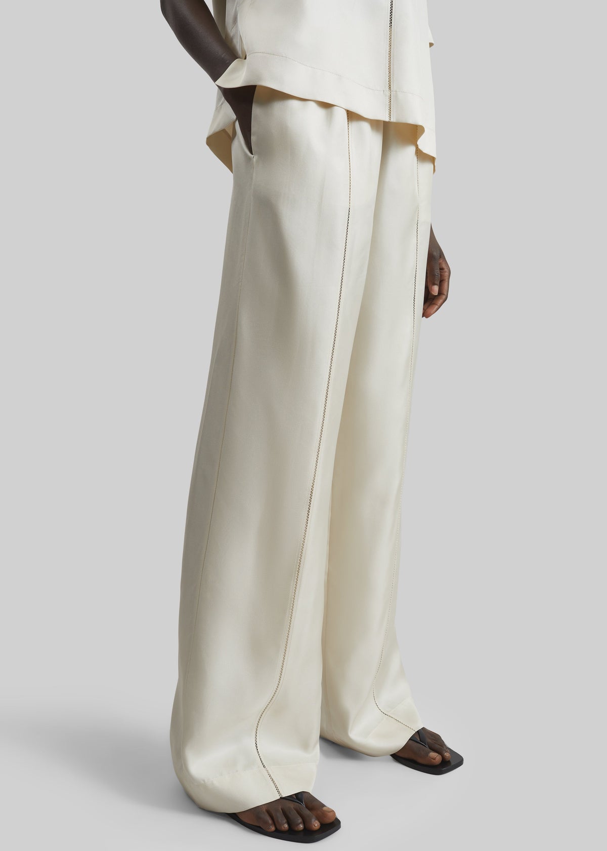 Loulou de Saison Lars Silk Twill Trousers - Ivory - 1