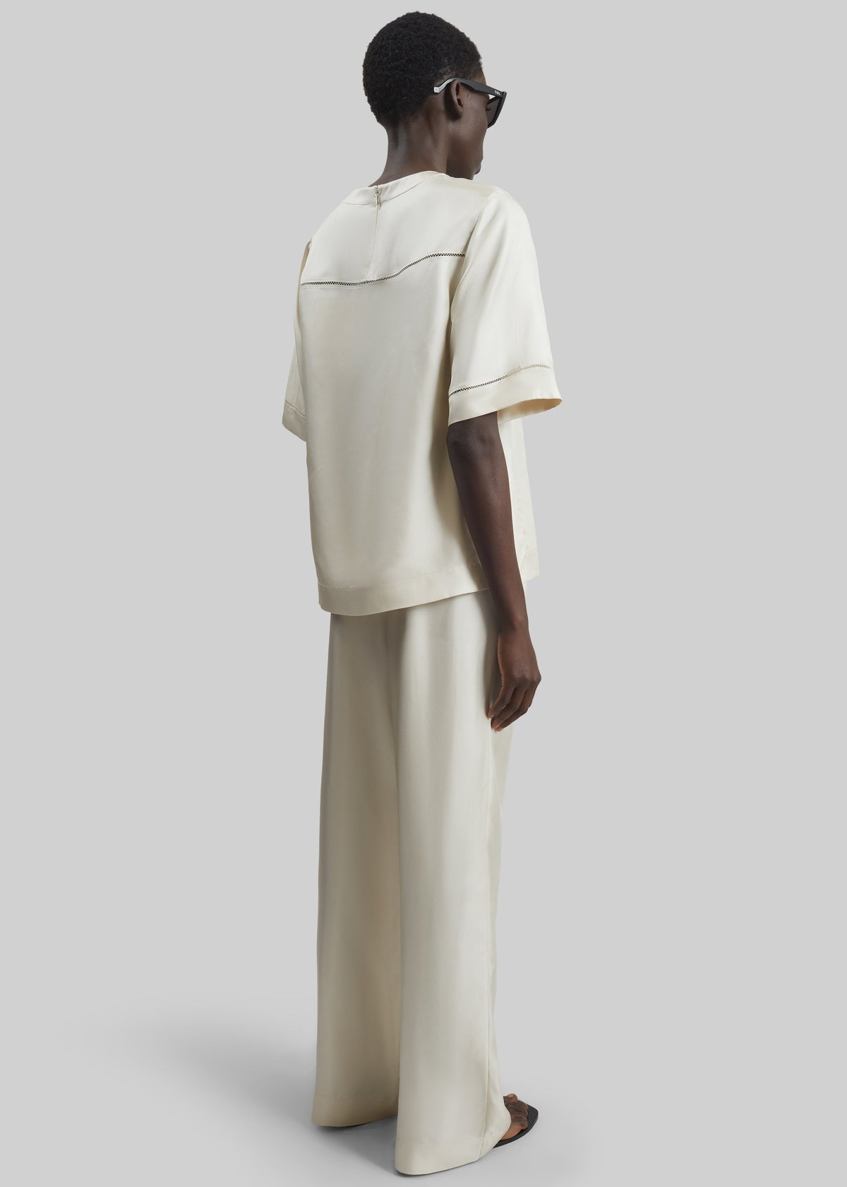 Loulou de Saison Lars Silk Twill Trousers - Ivory - 5