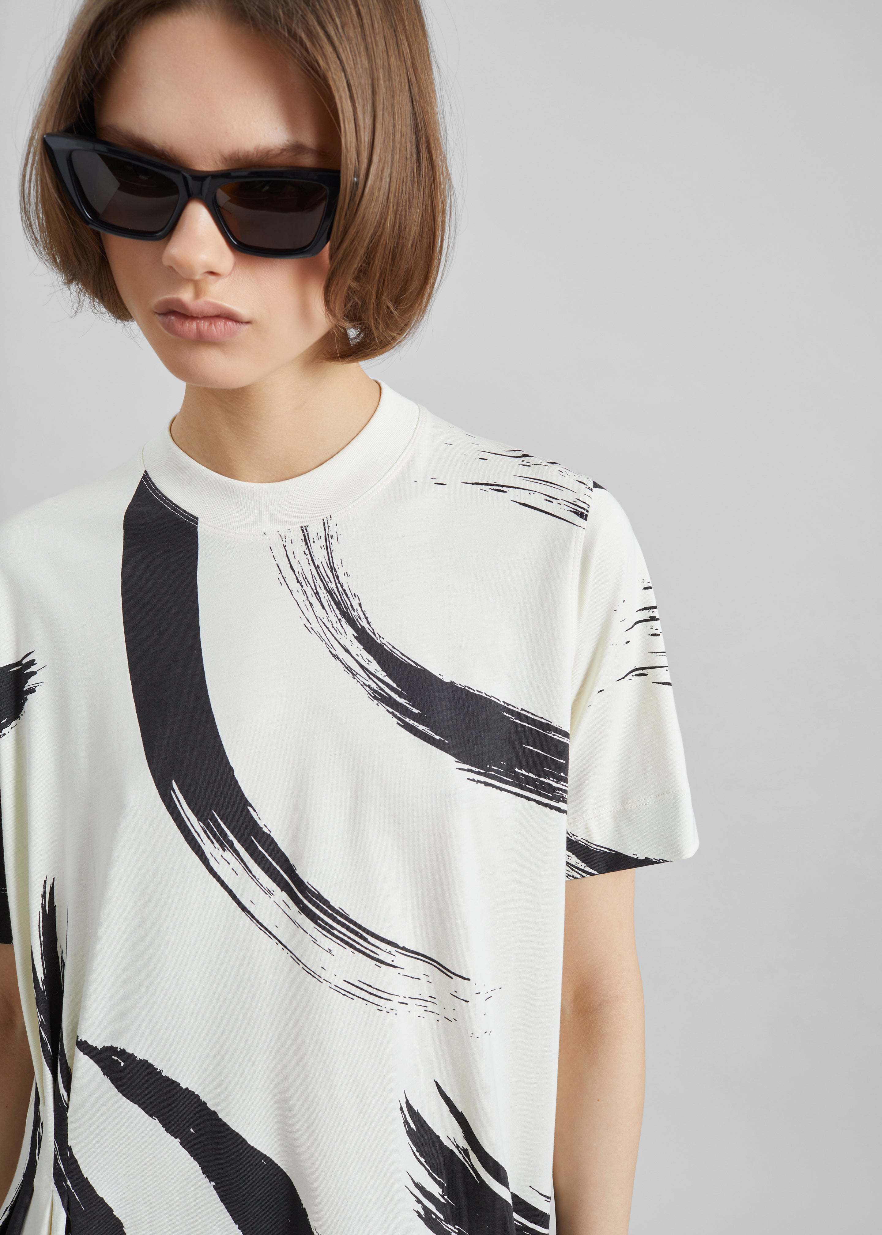Loulou De Saison Liya Asymmetrical Cotton Dress - Ivory/Black - 3