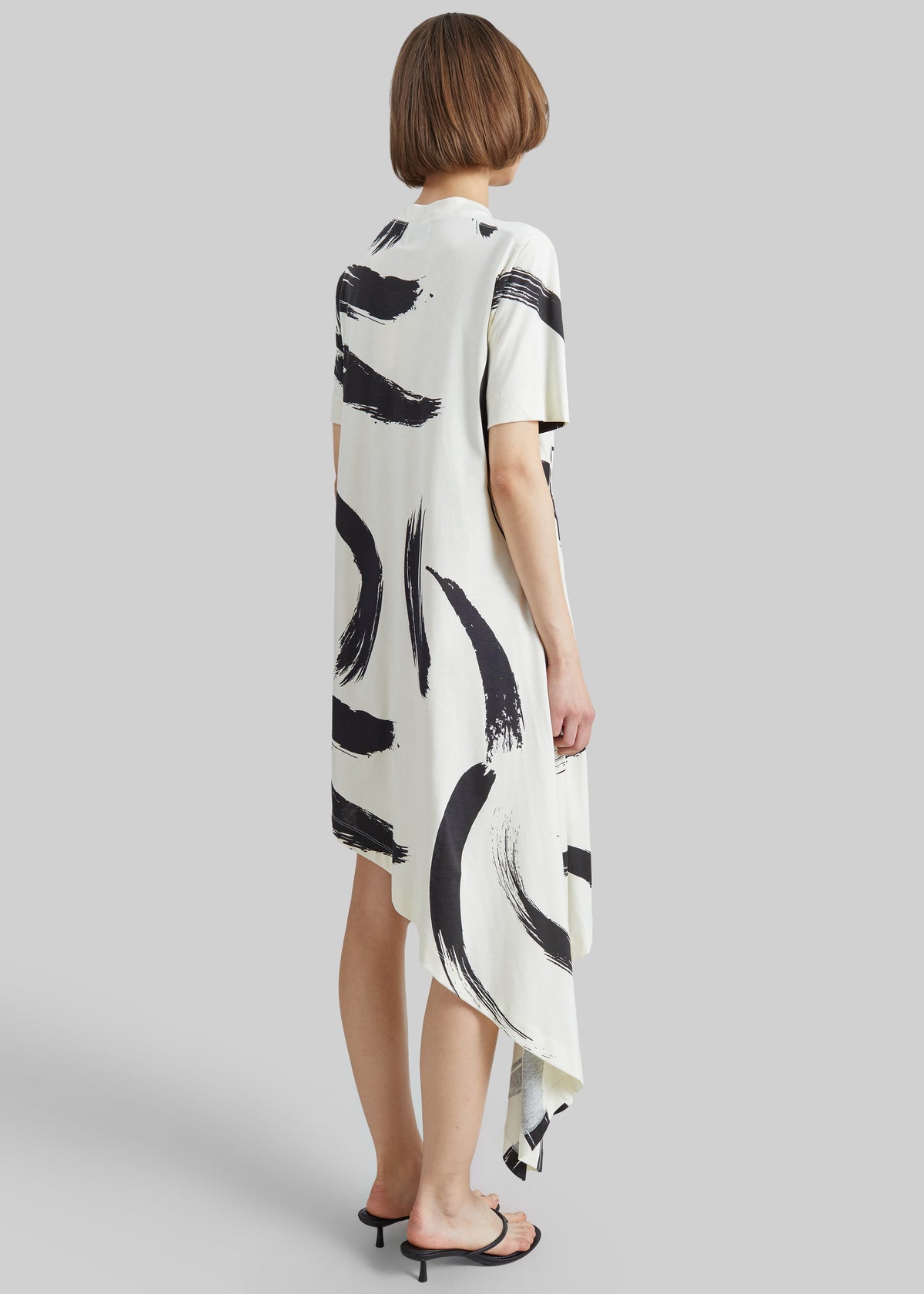Loulou De Saison Liya Asymmetrical Cotton Dress - Ivory/Black - 7