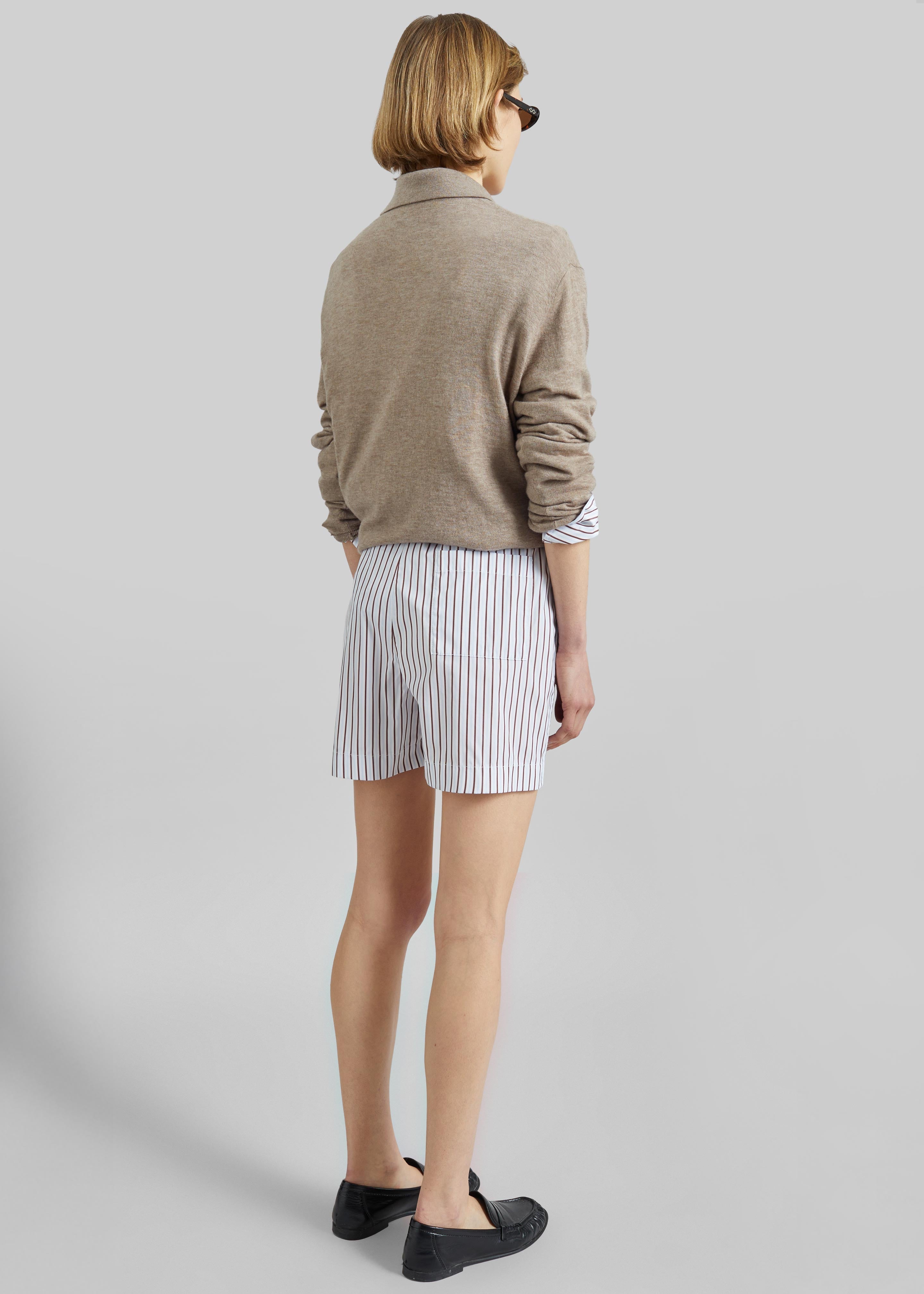 Loulou de Saison Lory Striped Cotton Shorts - Dark Red/Light Blue - 6