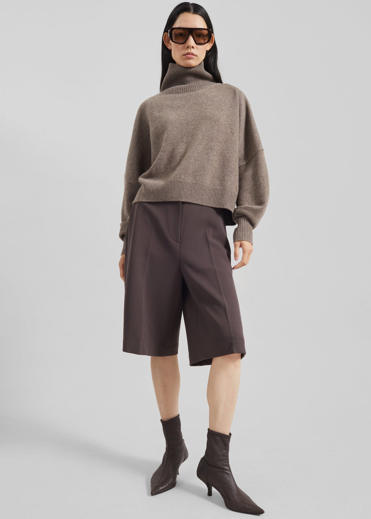 Loulou de Saison Luke Stand Collar Wool Sweater - Taupe Melange - 3