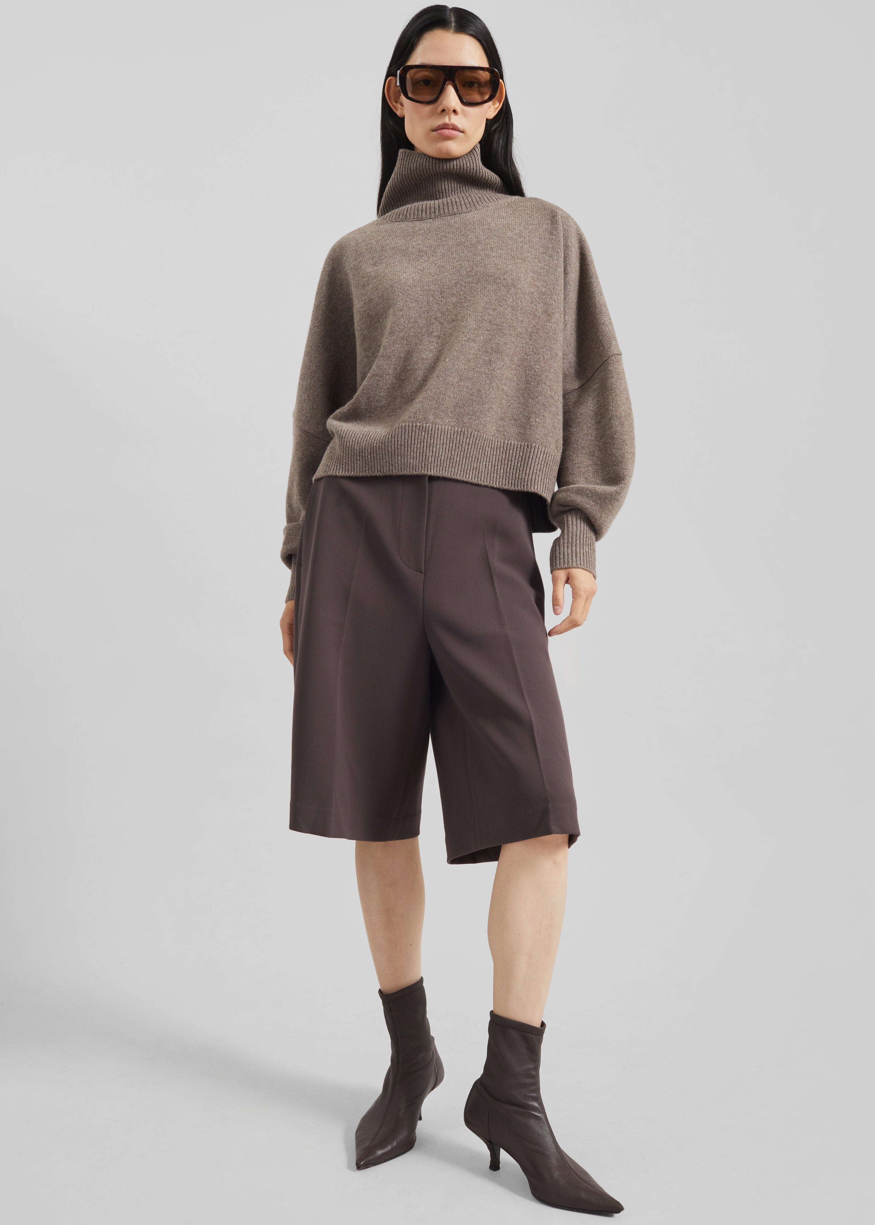 Loulou de Saison Luke Stand Collar Wool Sweater - Taupe Melange - 3