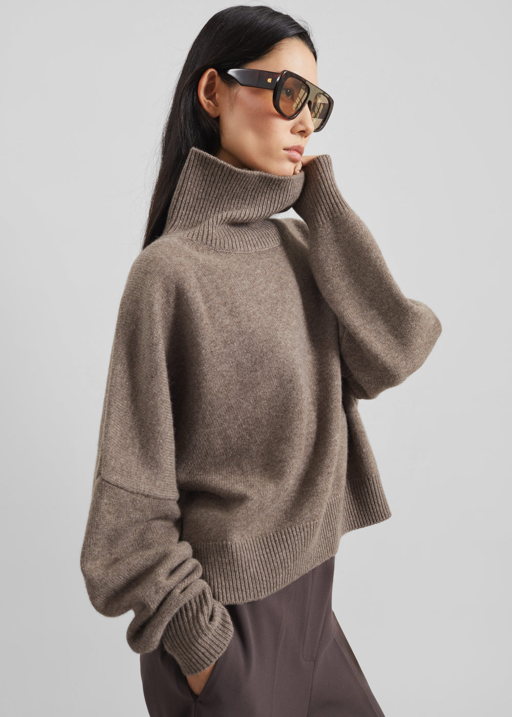 Loulou de Saison Luke Stand Collar Wool Sweater - Taupe Melange - 1
