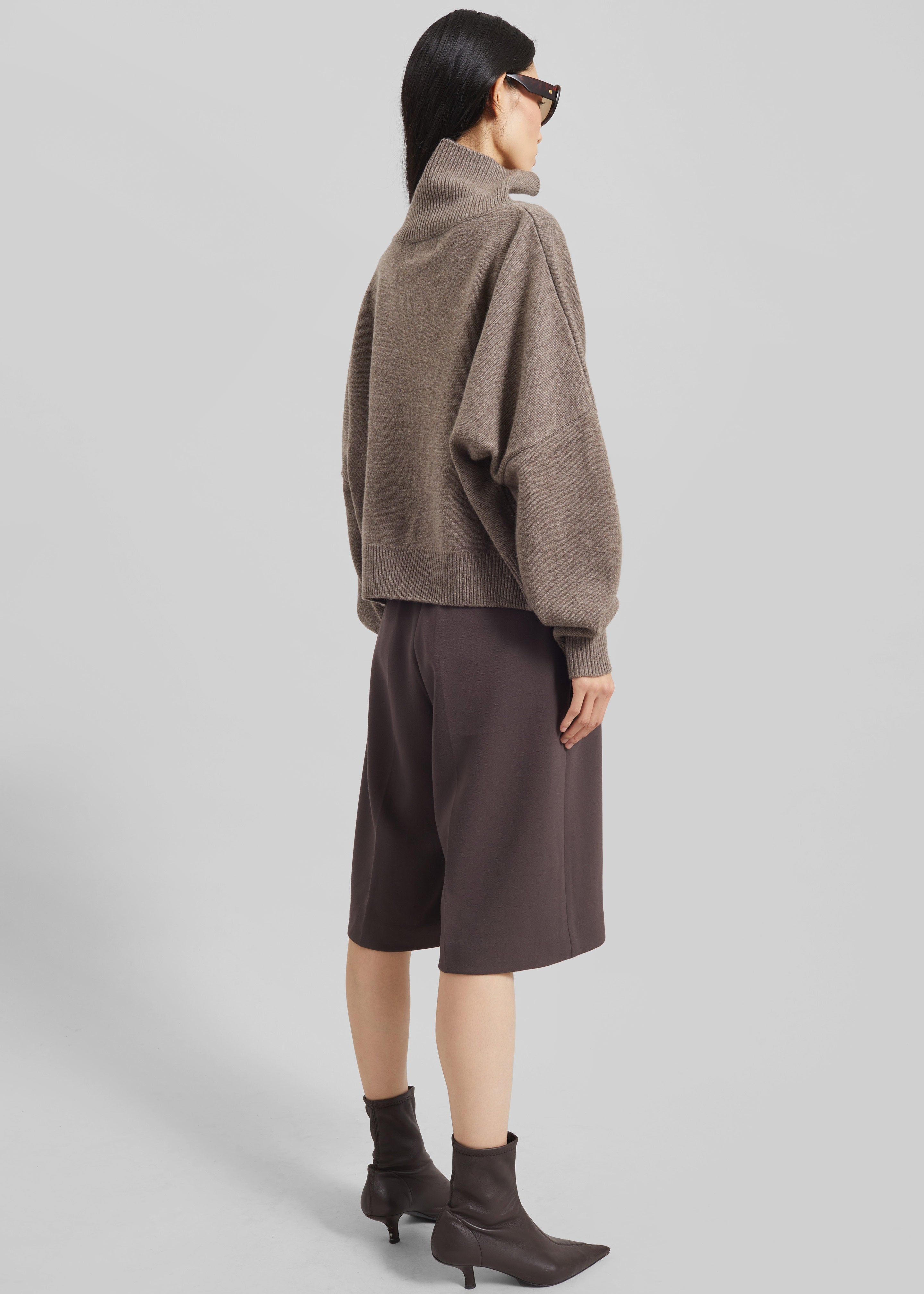 Loulou de Saison Luke Stand Collar Wool Sweater - Taupe Melange - 5