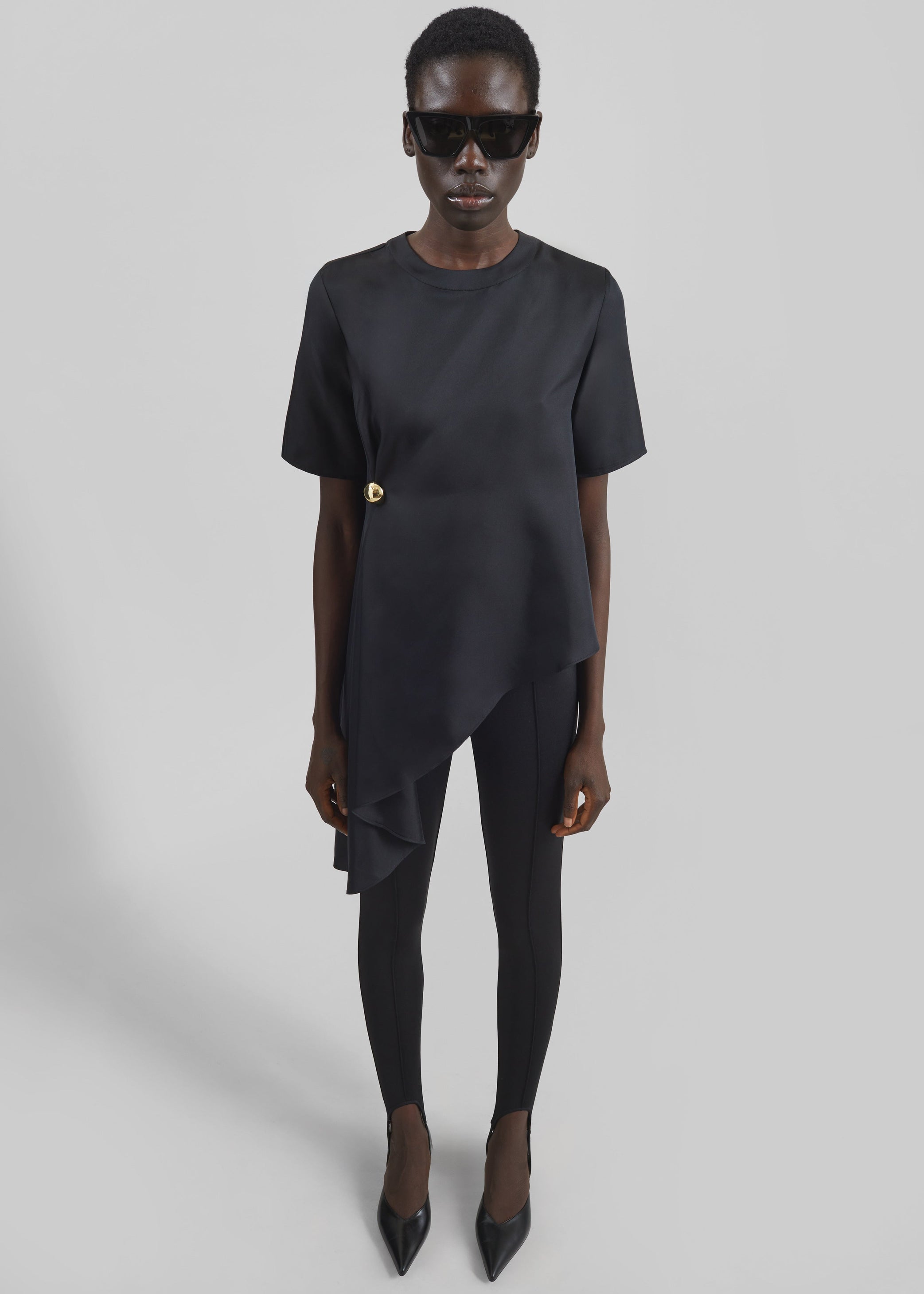 Shop the look image for Loulou de Saison Madea Asymmetric Silk Twill Top - Black