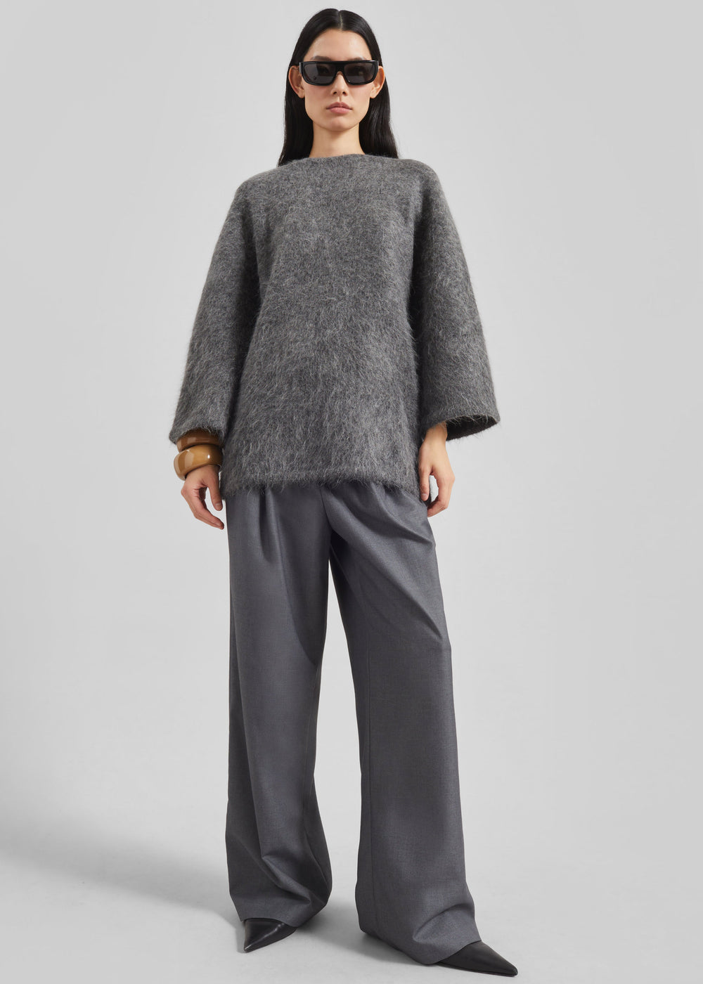 Loulou de Saison Mae Short Sleeve Sweater - Anthracite Melange - 1