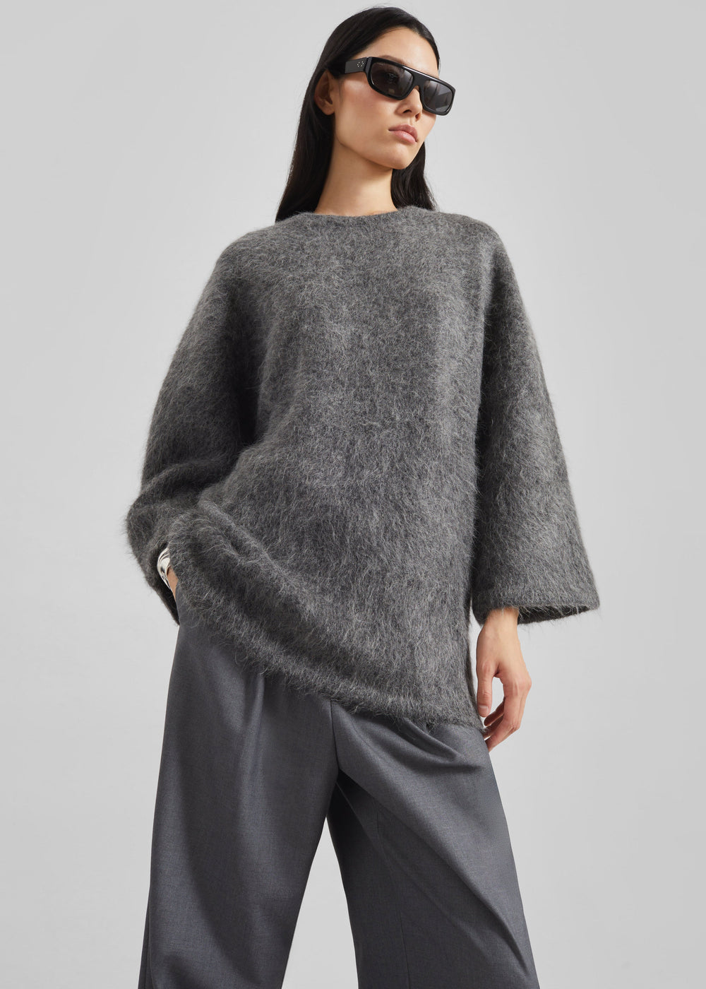 Loulou de Saison Mae Short Sleeve Sweater - Anthracite Melange