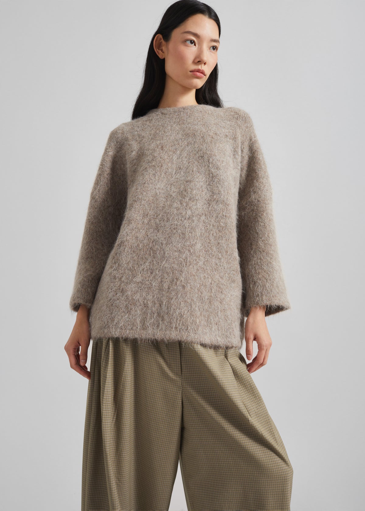 Loulou de Saison Mae Short Sleeve Sweater - Taupe Melange - 1