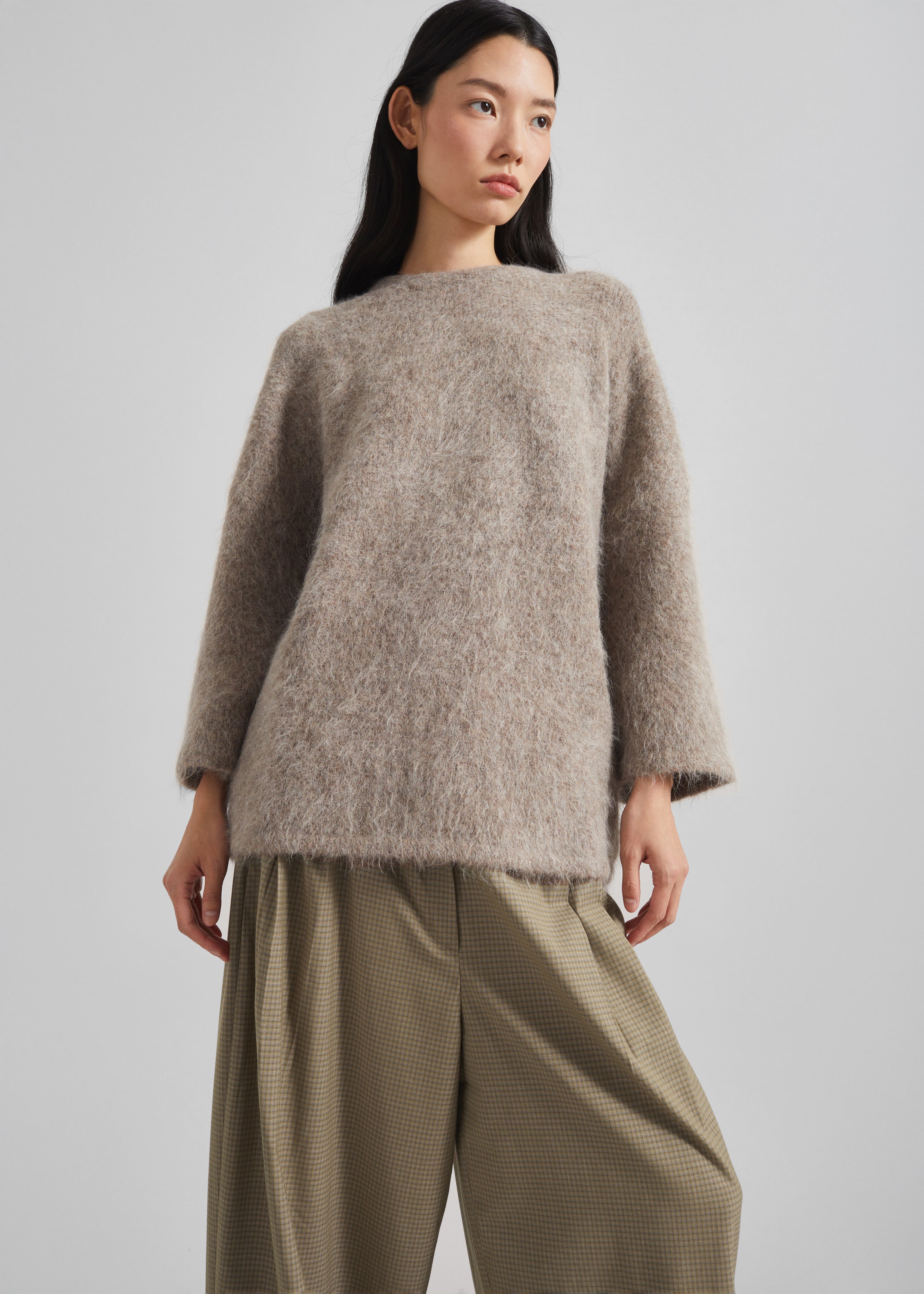 Loulou de Saison Mae Short Sleeve Sweater - Taupe Melange - 1