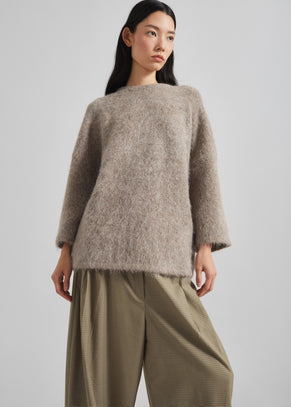 Loulou de Saison Mae Short Sleeve Sweater - Taupe Melange
