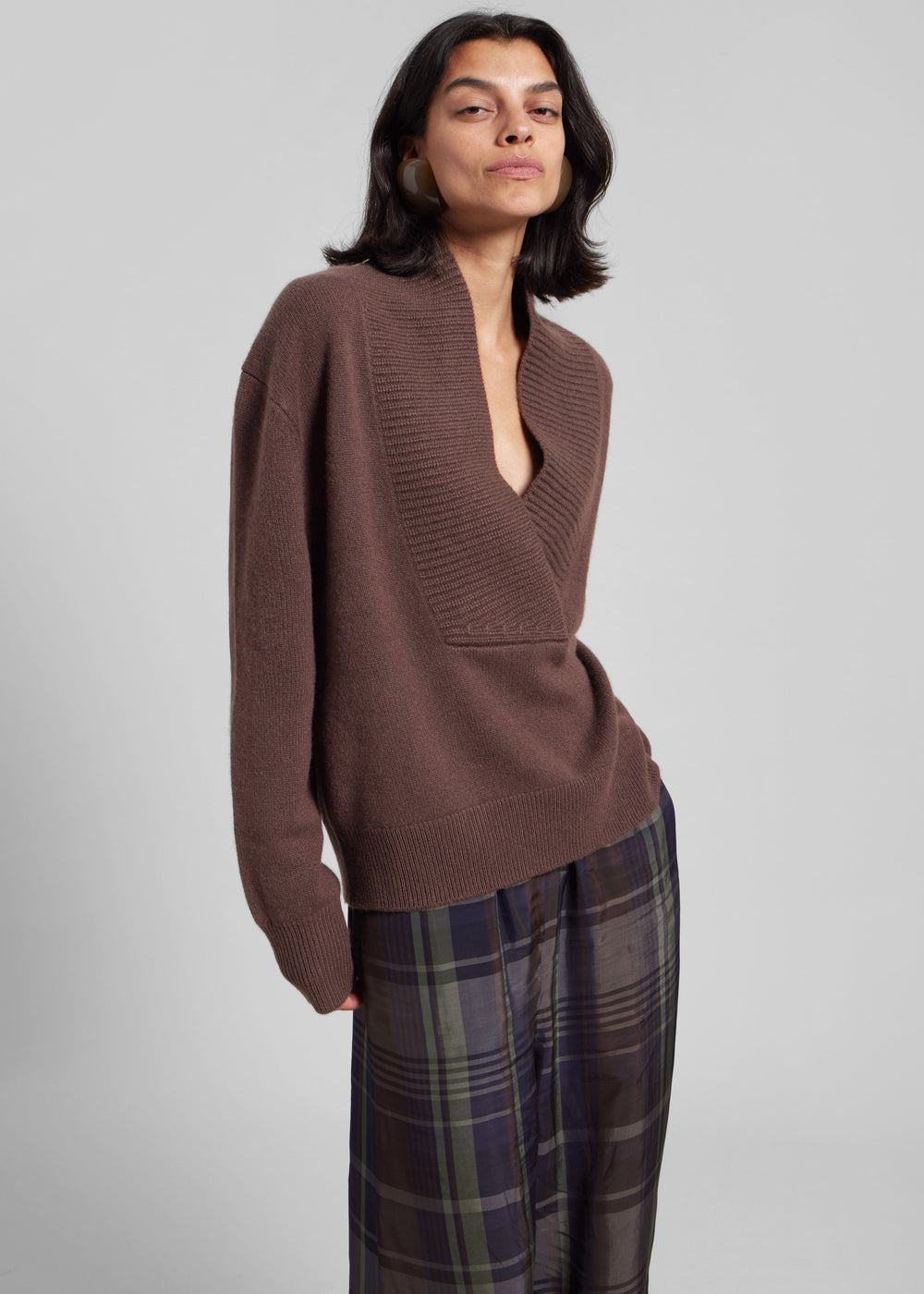Loulou de Saison Makela Cashmere V-Neck Sweater - Brown - 1
