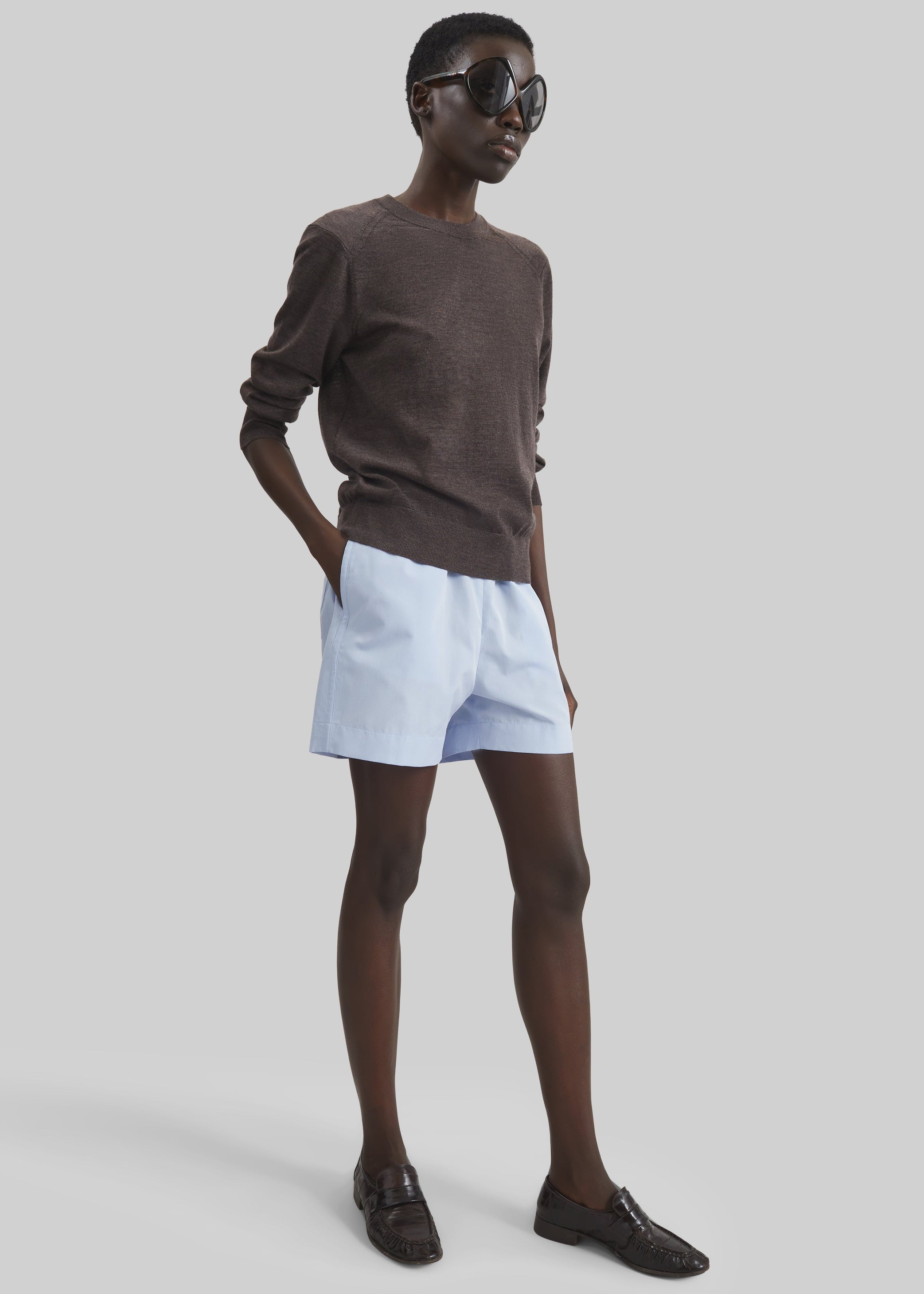 Shop the look image for Loulou de Saison Malone Cotton Poplin Shorts - Storm