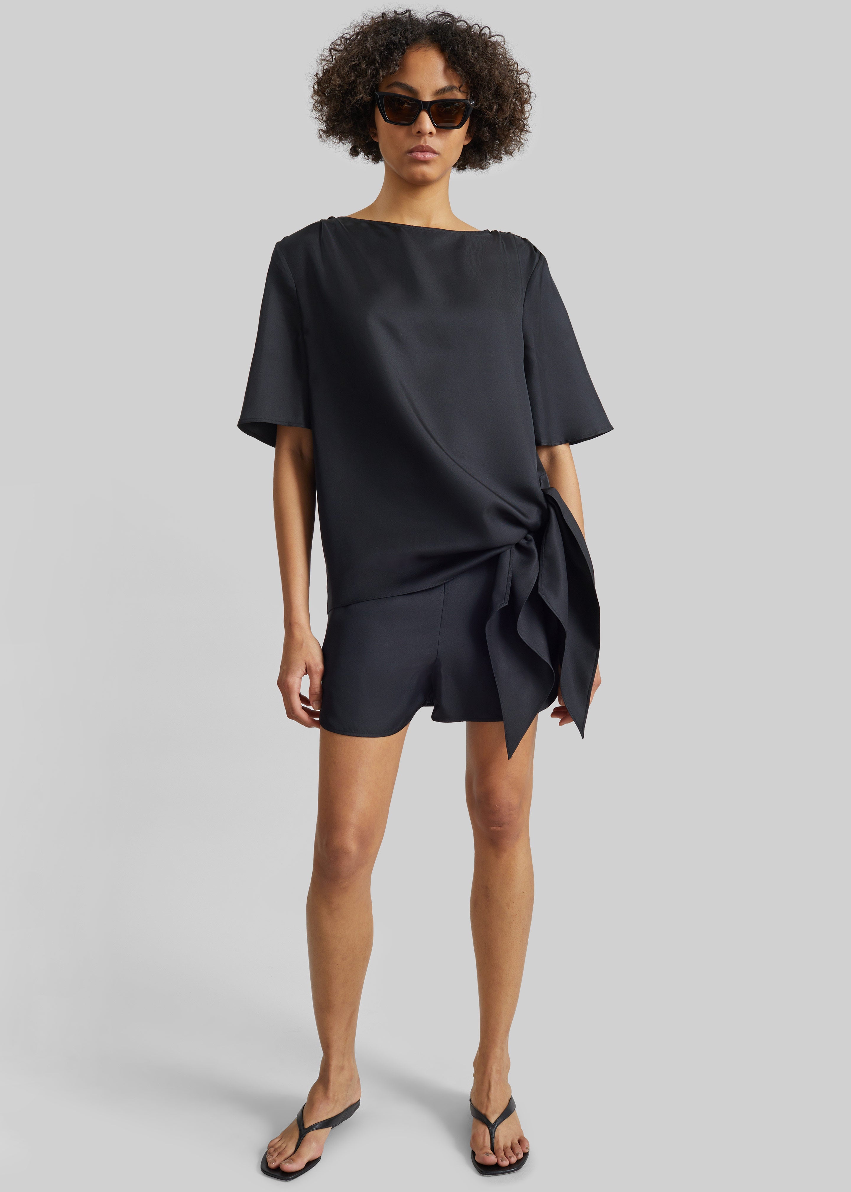 Loulou De Saison Mano Asymmetric Silk Top - Black - 1