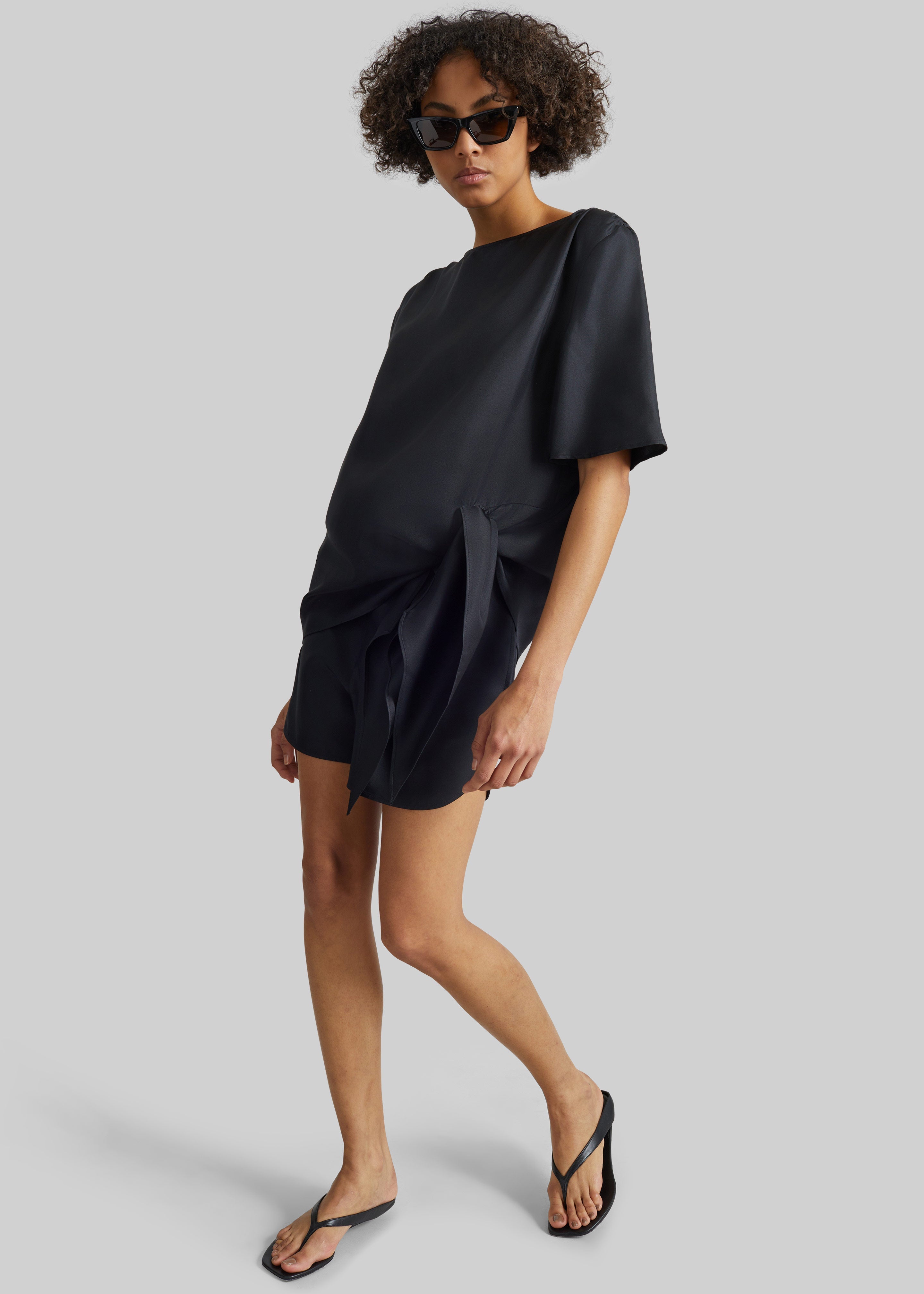 Loulou De Saison Mano Asymmetric Silk Top - Black - 3