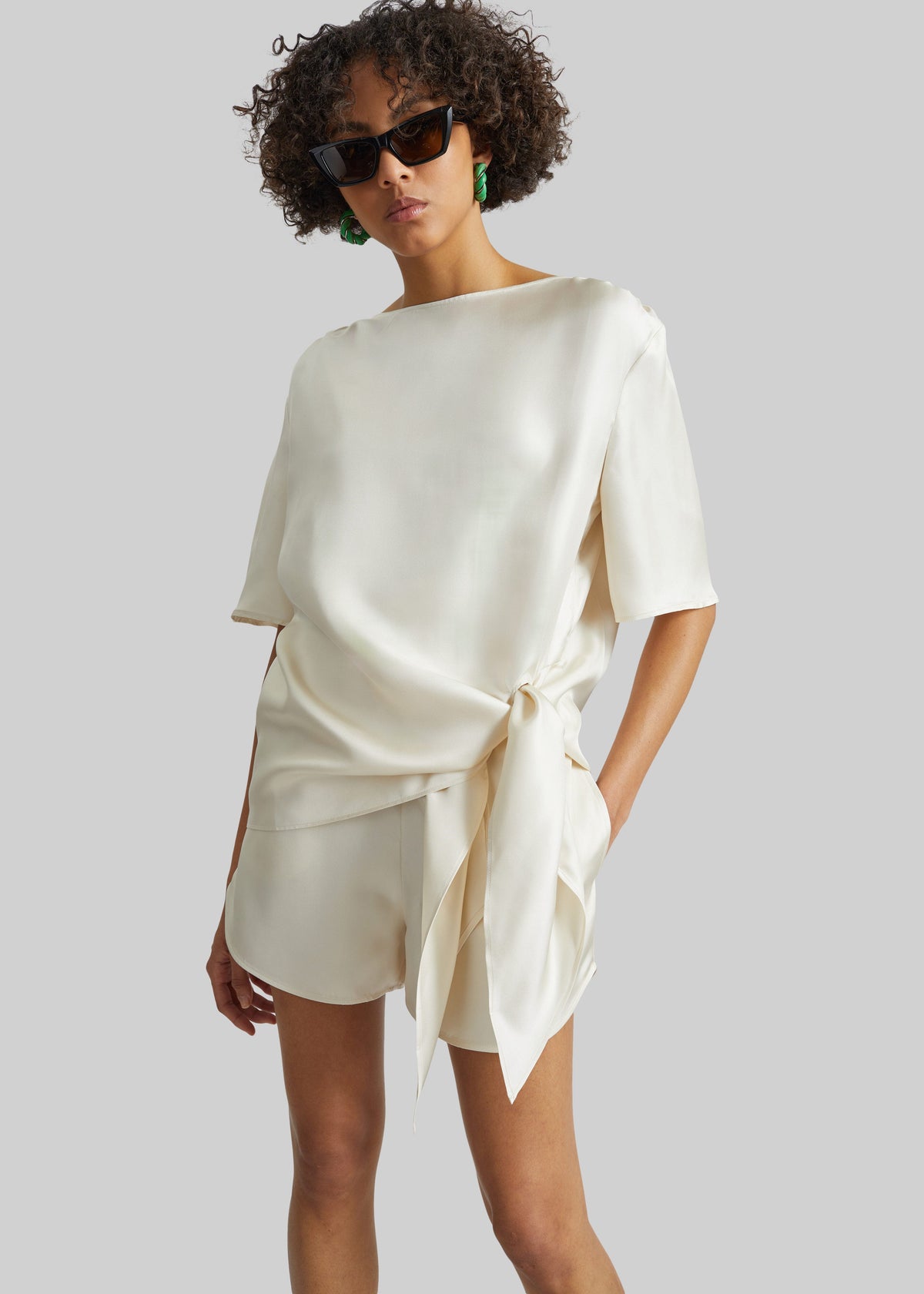 Loulou De Saison Mano Asymmetric Silk Top - Ivory - 1