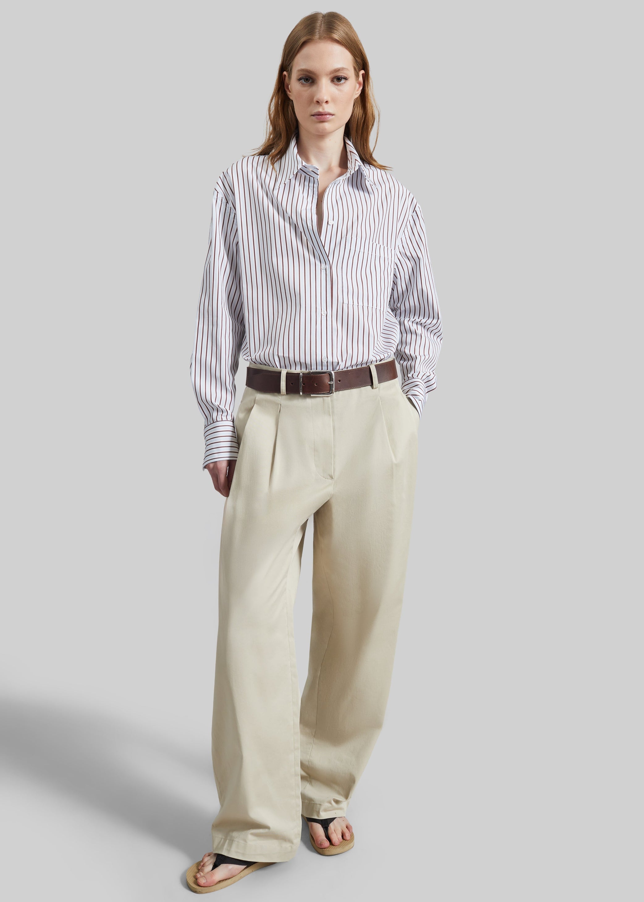 Shop the look image for Loulou de Saison Maud Oversized Cotton Poplin Shirt - Dark Red/Light Blue