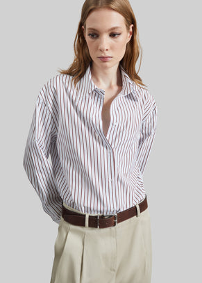 Loulou de Saison Maud Oversized Cotton Poplin Shirt - Dark Red/Light Blue
