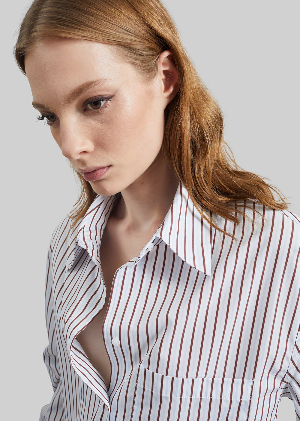 Loulou de Saison Maud Oversized Cotton Poplin Shirt - Dark Red/Light Blue - 1